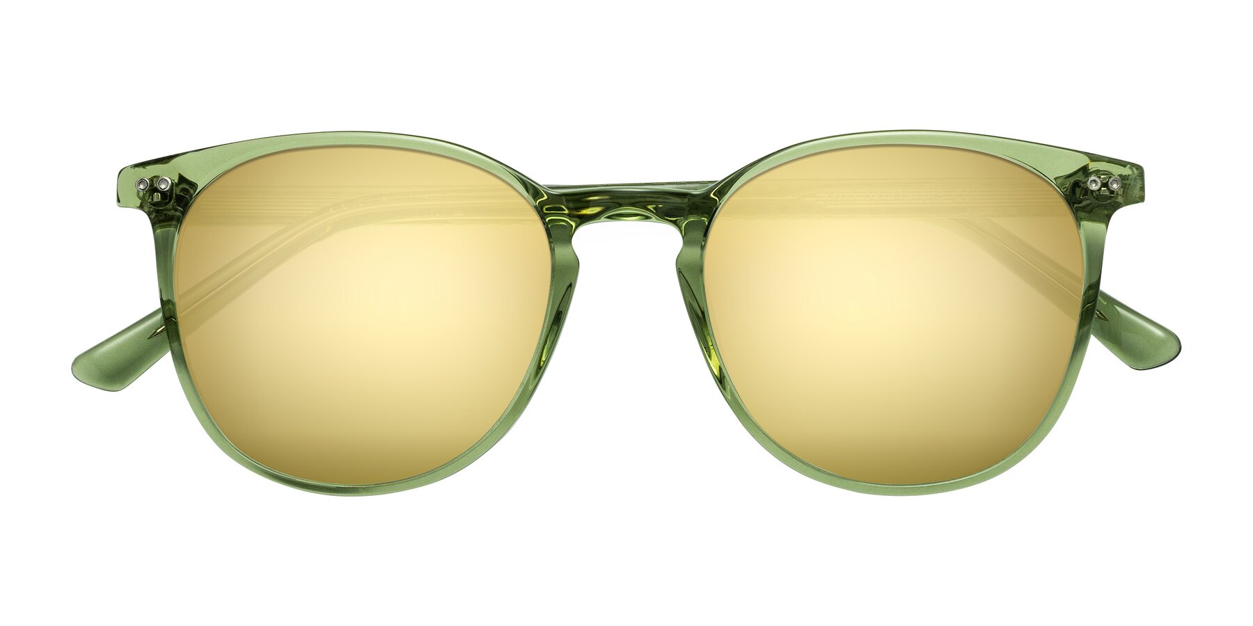 Folded Front of Trang in Transparent Green with Gold Mirrored Lenses