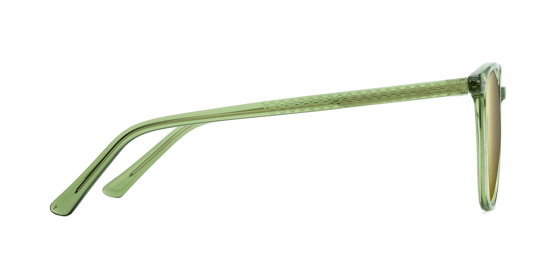 Side of Trang in Transparent Green with Gold Mirrored Lenses
