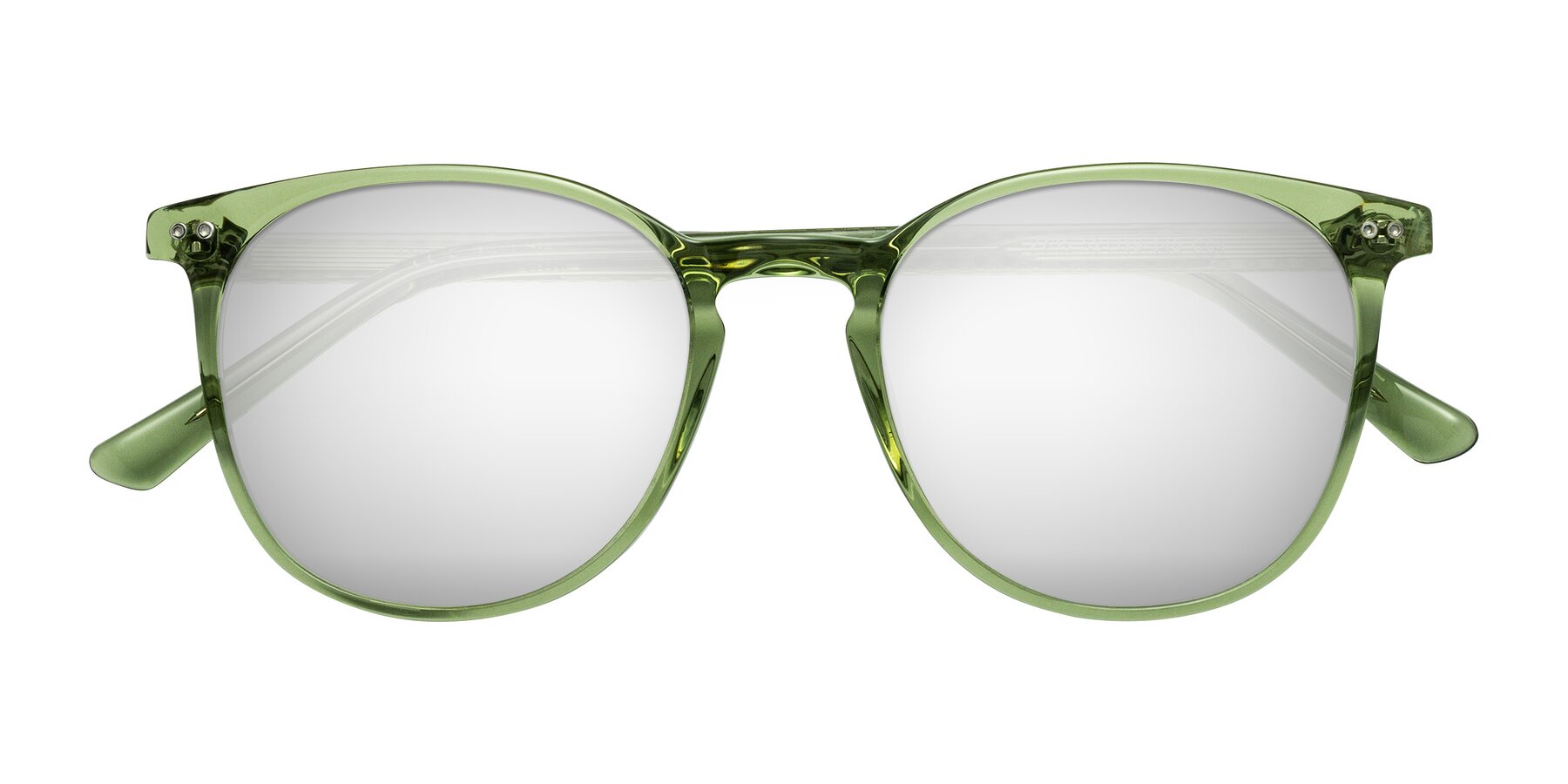 Folded Front of Trang in Transparent Green with Silver Mirrored Lenses