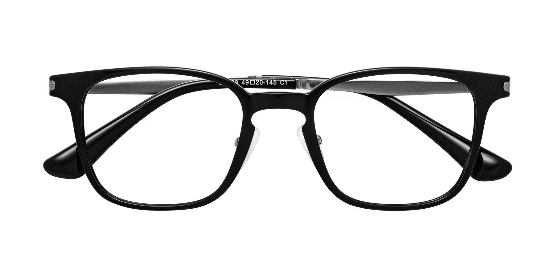 Folded Front of Tiwari in Black with Clear Eyeglass Lenses