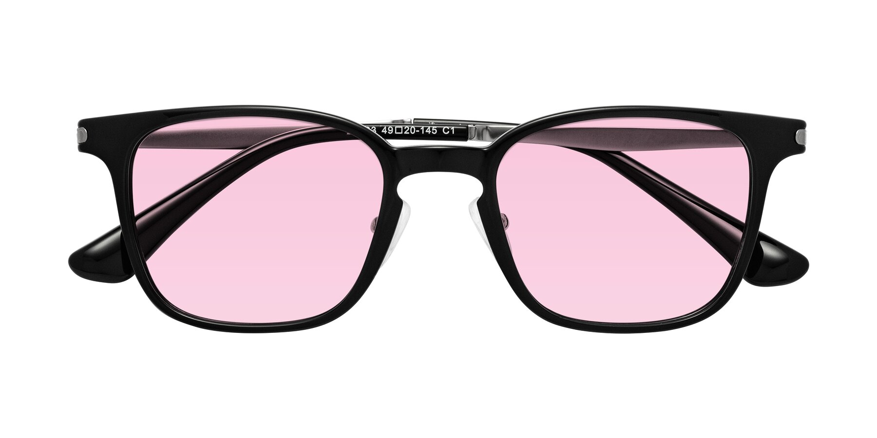 Folded Front of Tiwari in Black with Light Pink Tinted Lenses