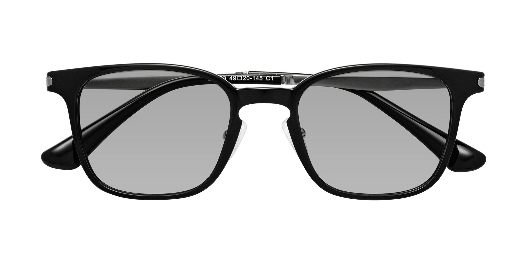 Folded Front of Tiwari in Black with Light Gray Tinted Lenses