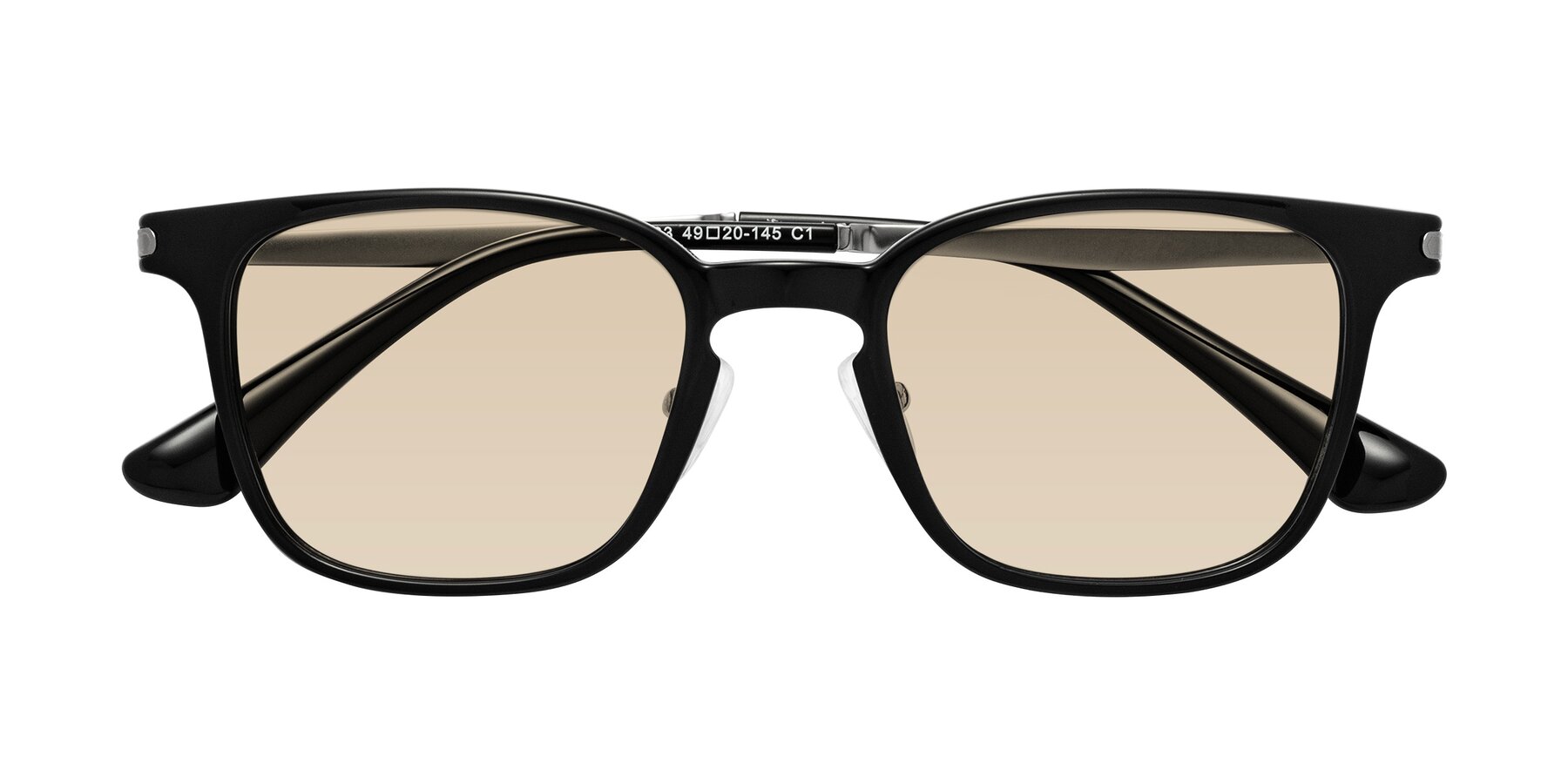 Folded Front of Tiwari in Black with Light Brown Tinted Lenses