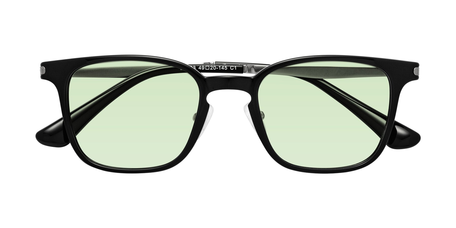 Folded Front of Tiwari in Black with Light Green Tinted Lenses
