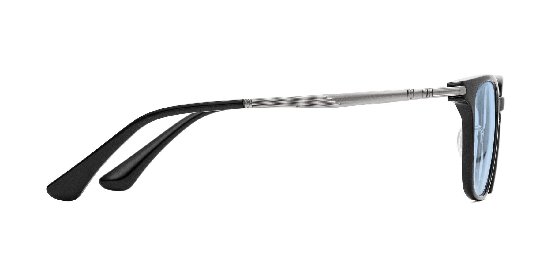 Side of Tiwari in Black with Light Blue Tinted Lenses