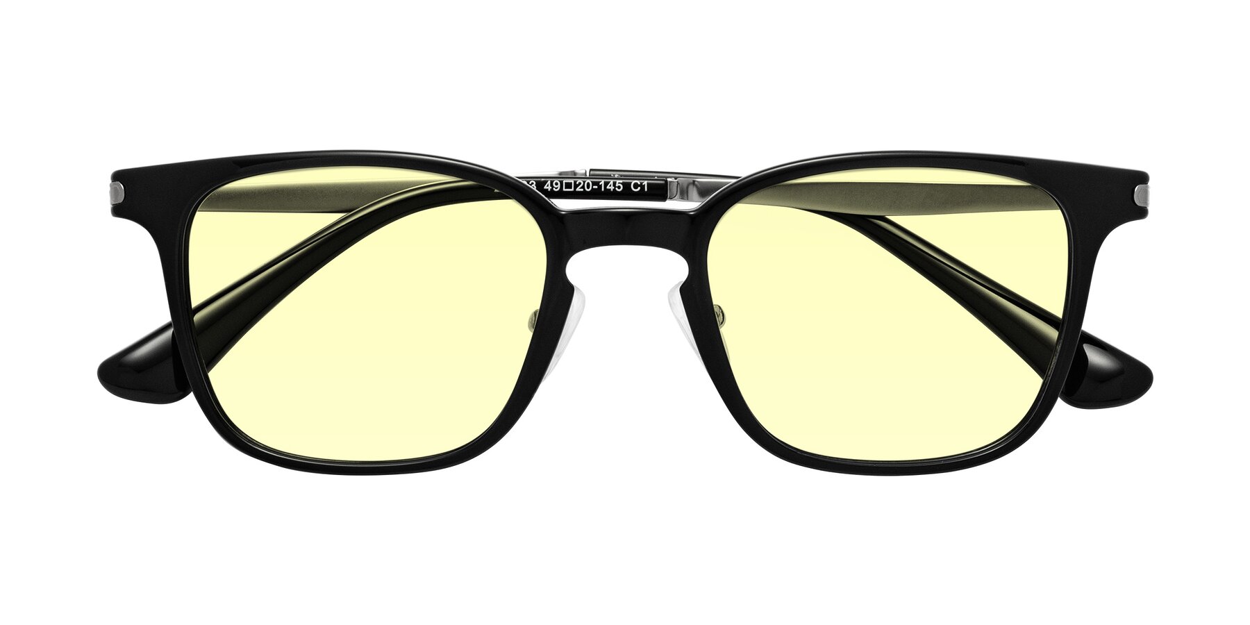 Folded Front of Tiwari in Black with Light Yellow Tinted Lenses