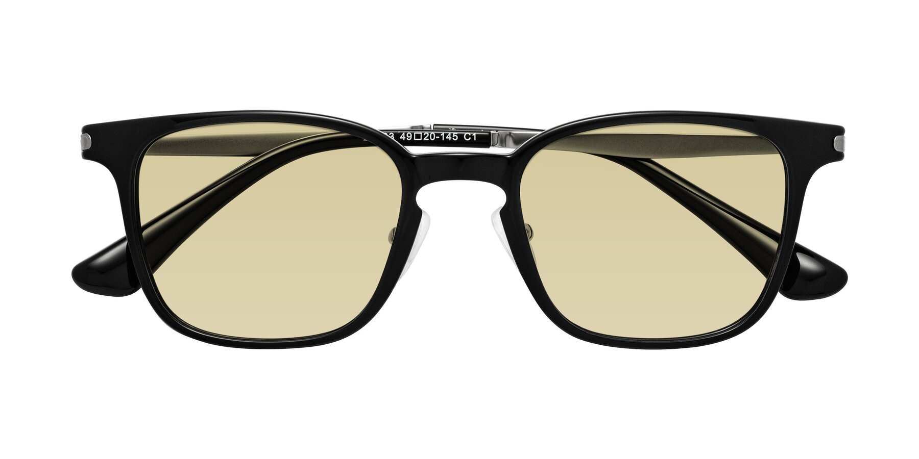 Folded Front of Tiwari in Black with Light Champagne Tinted Lenses