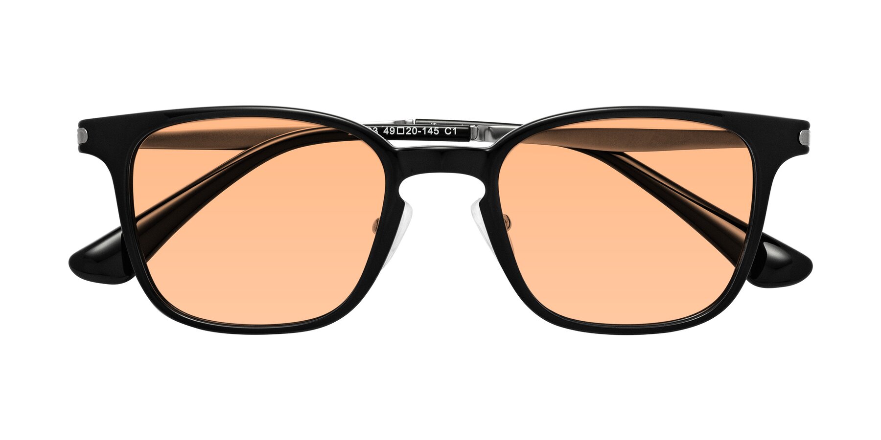 Folded Front of Tiwari in Black with Light Orange Tinted Lenses