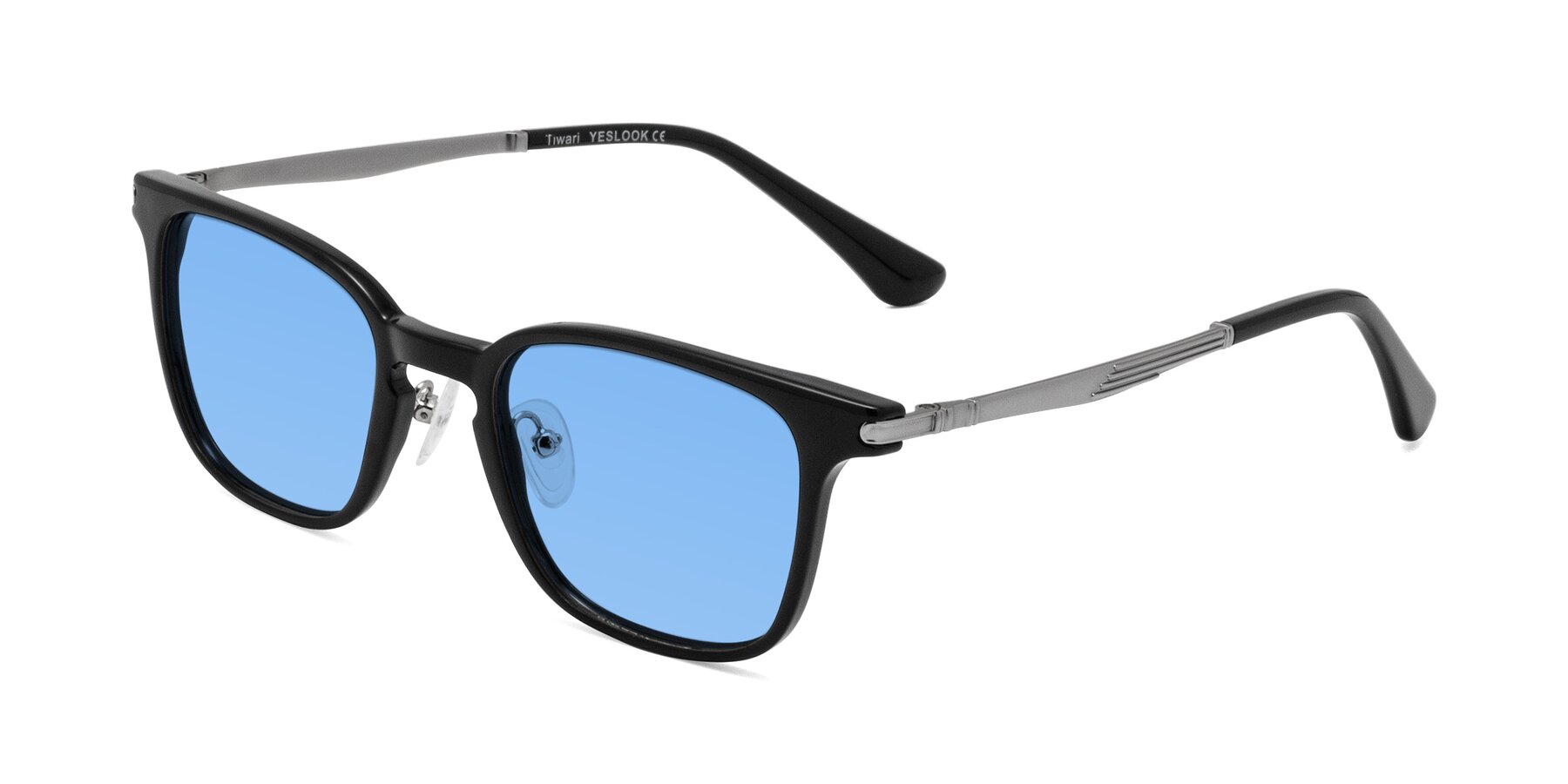 Angle of Tiwari in Black with Medium Blue Tinted Lenses