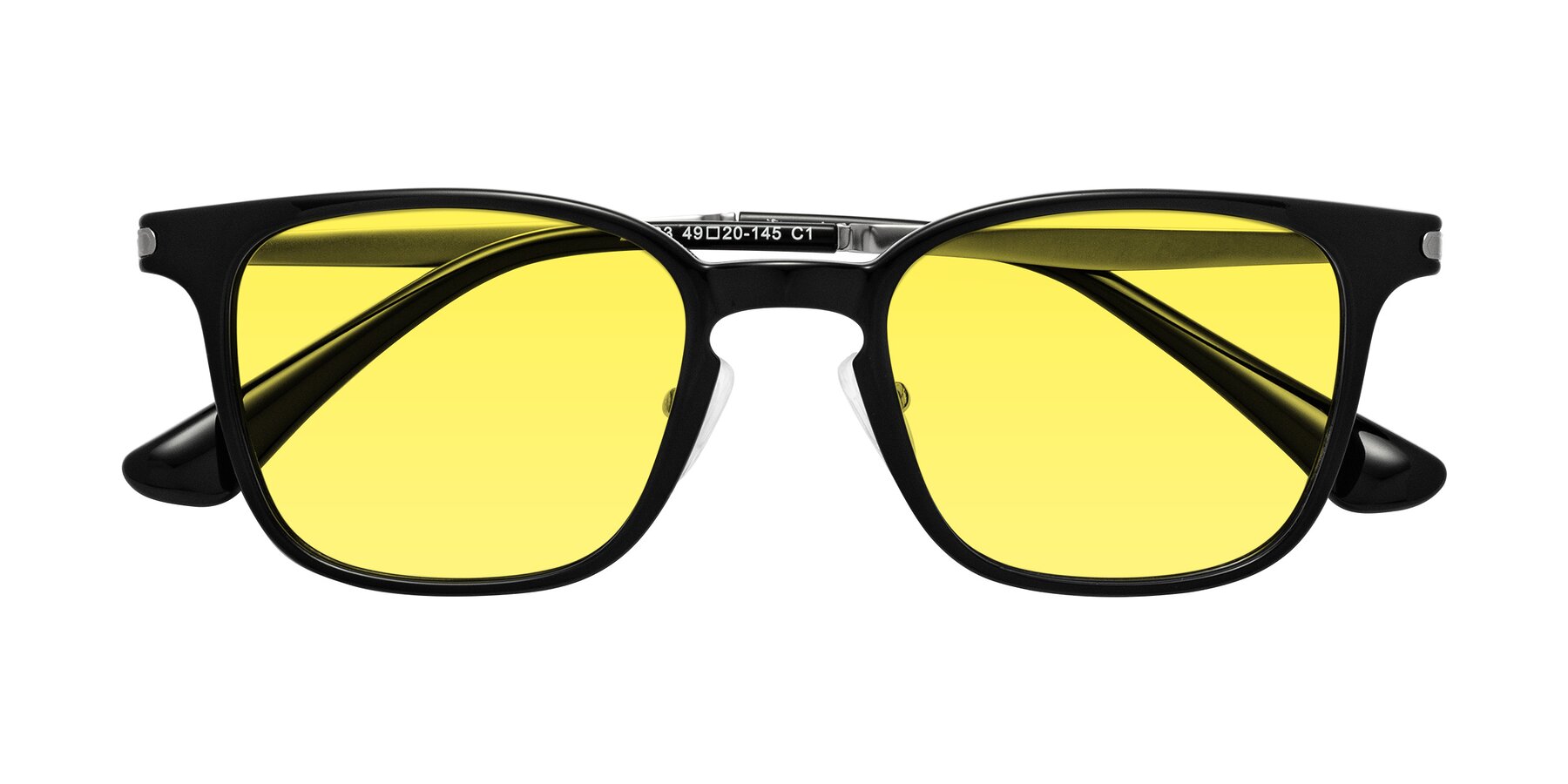 Folded Front of Tiwari in Black with Medium Yellow Tinted Lenses