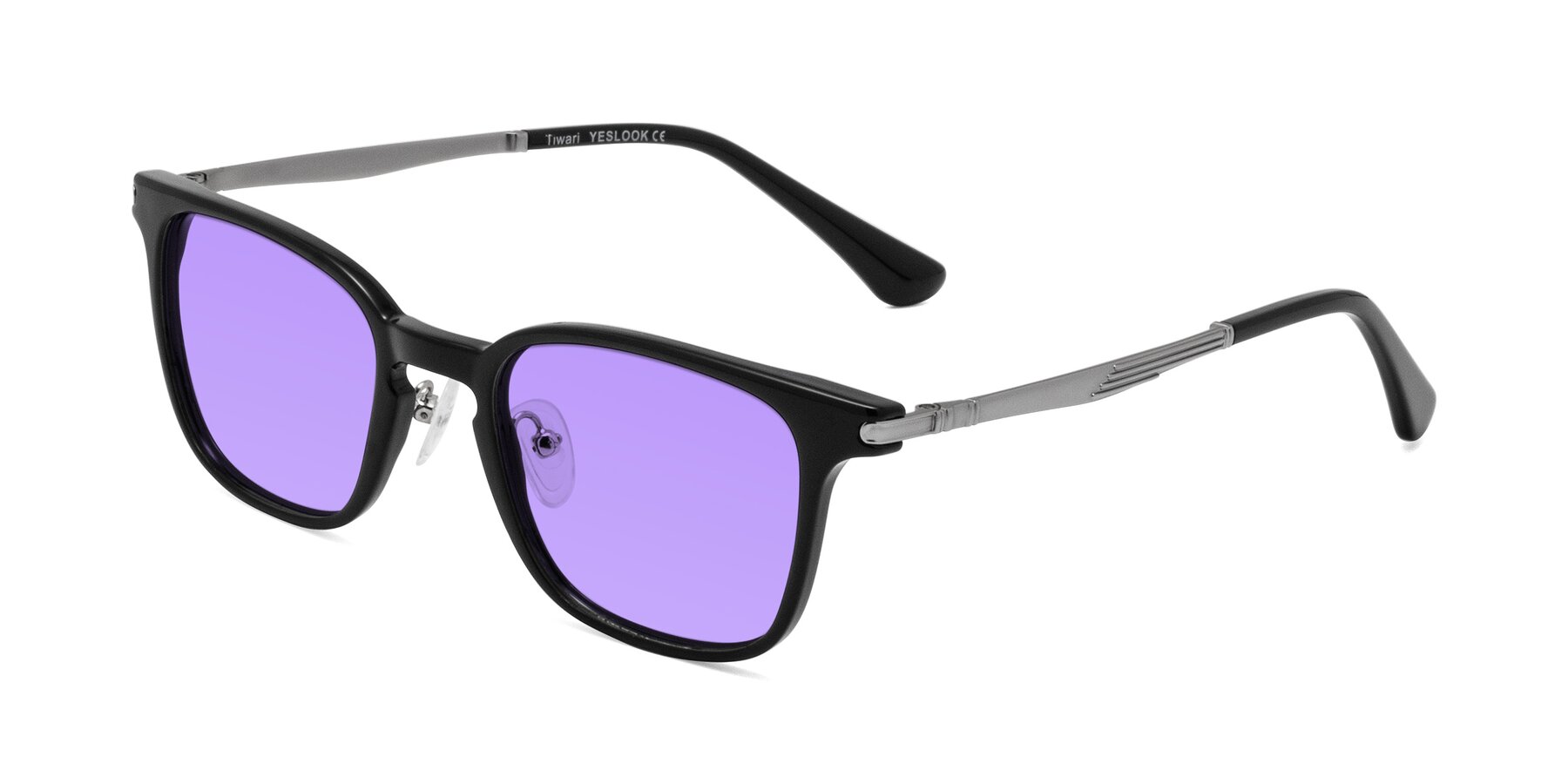 Angle of Tiwari in Black with Medium Purple Tinted Lenses