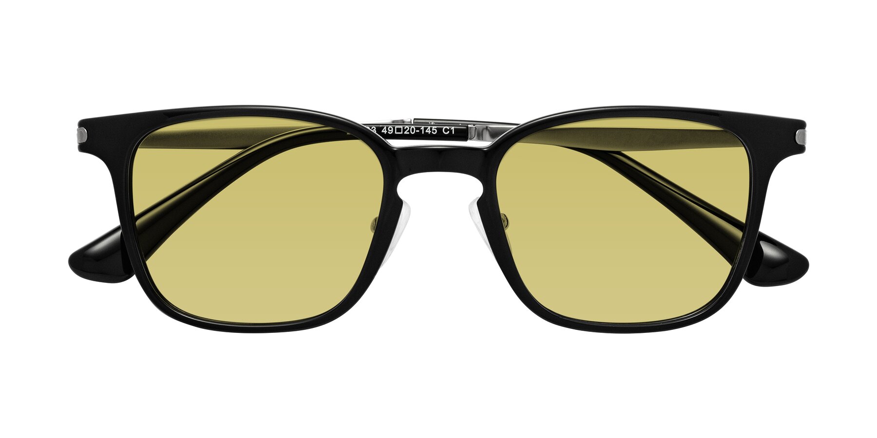 Folded Front of Tiwari in Black with Medium Champagne Tinted Lenses