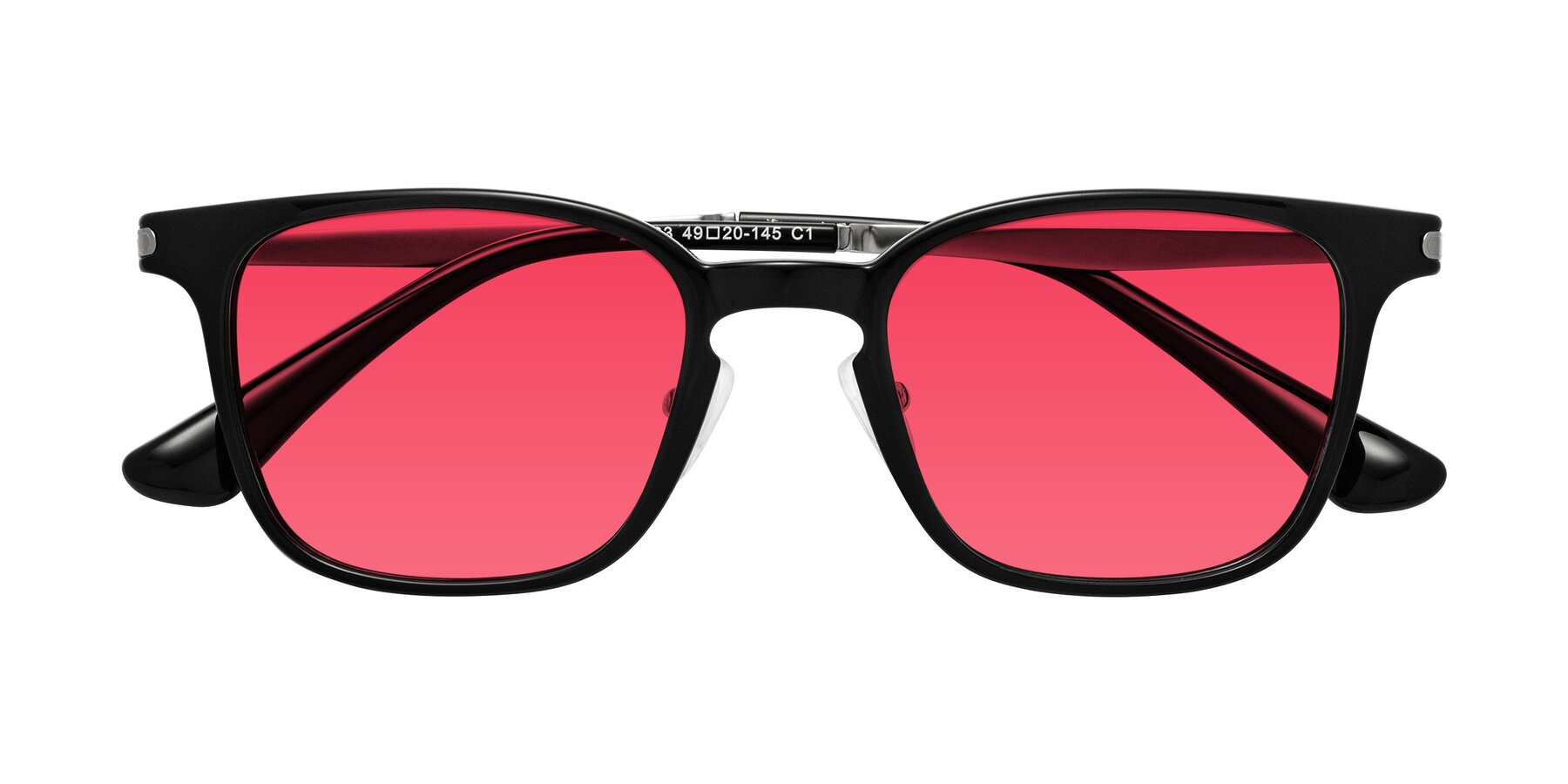 Folded Front of Tiwari in Black with Red Tinted Lenses