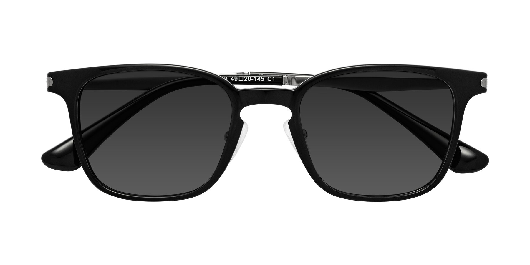 Folded Front of Tiwari in Black with Gray Tinted Lenses