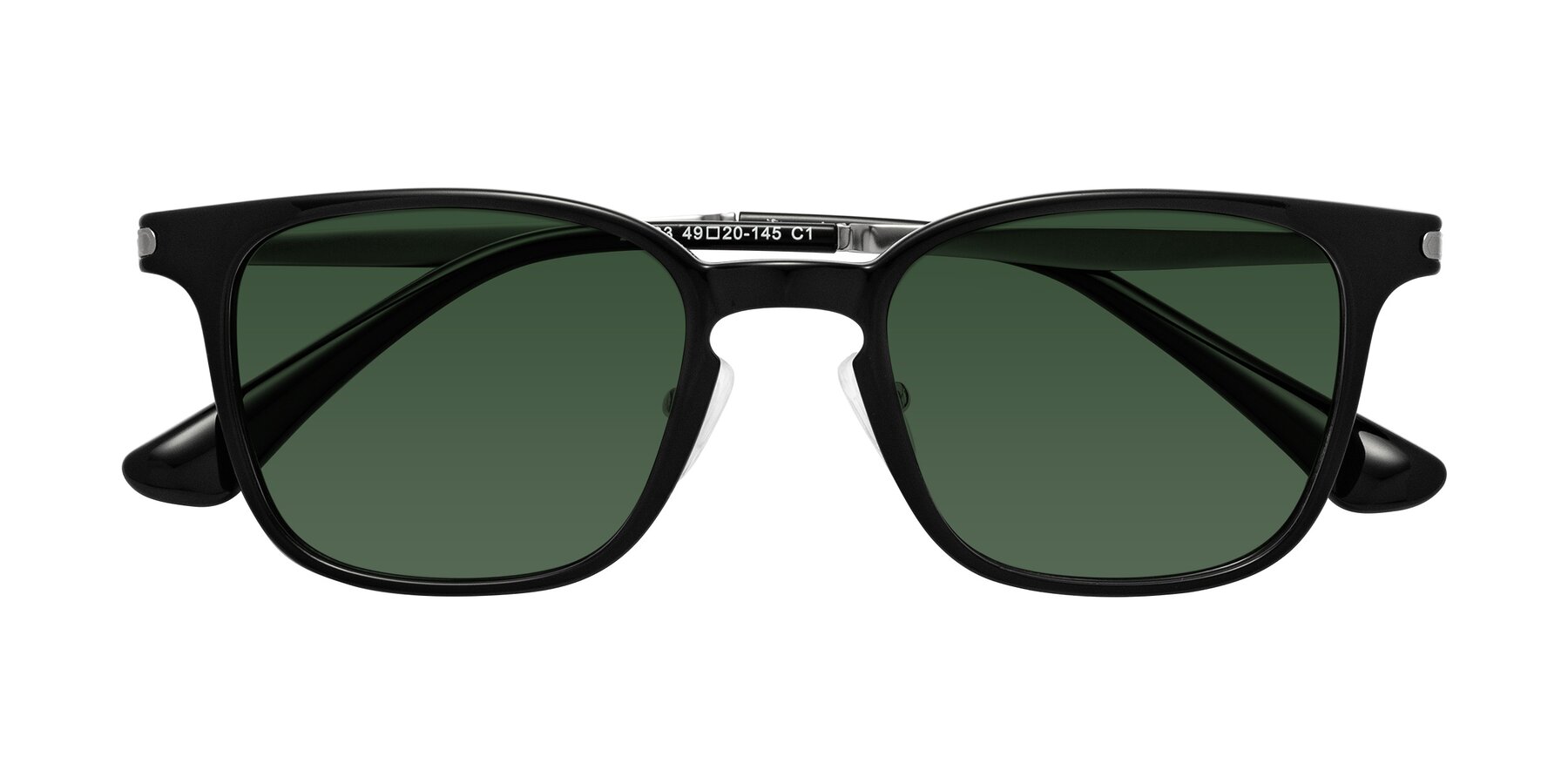 Folded Front of Tiwari in Black with Green Tinted Lenses