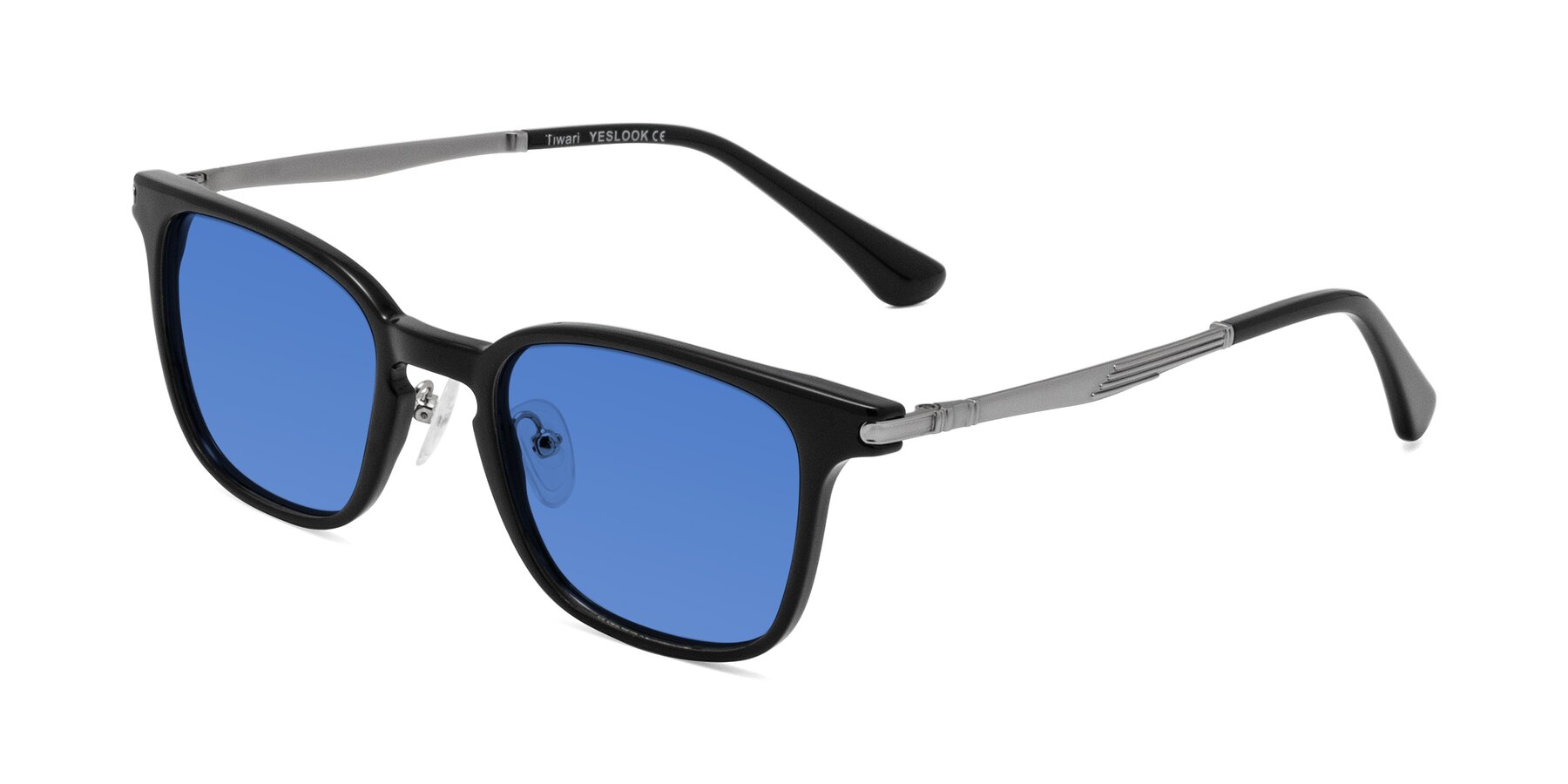 Angle of Tiwari in Black with Blue Tinted Lenses