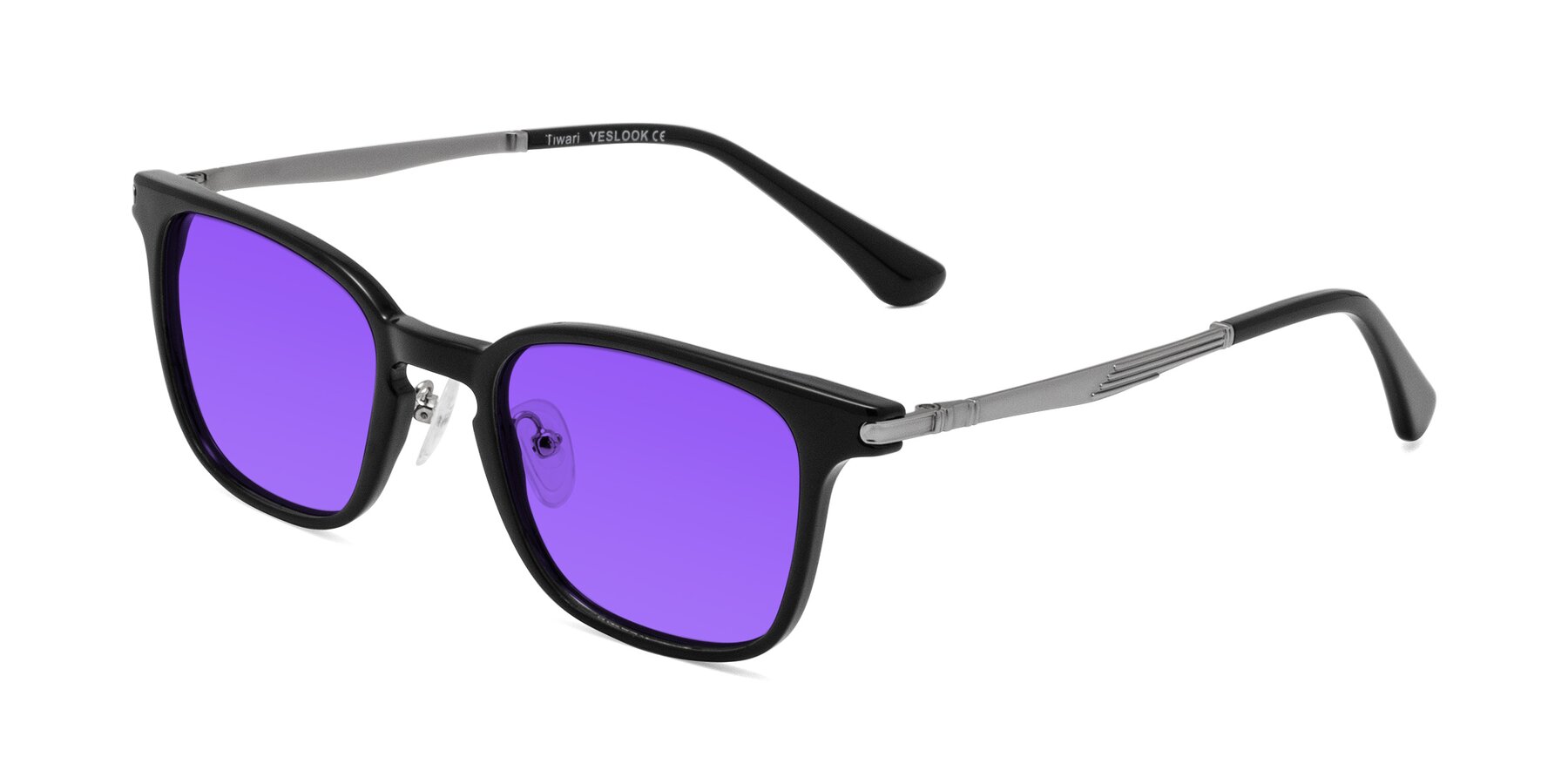 Angle of Tiwari in Black with Purple Tinted Lenses