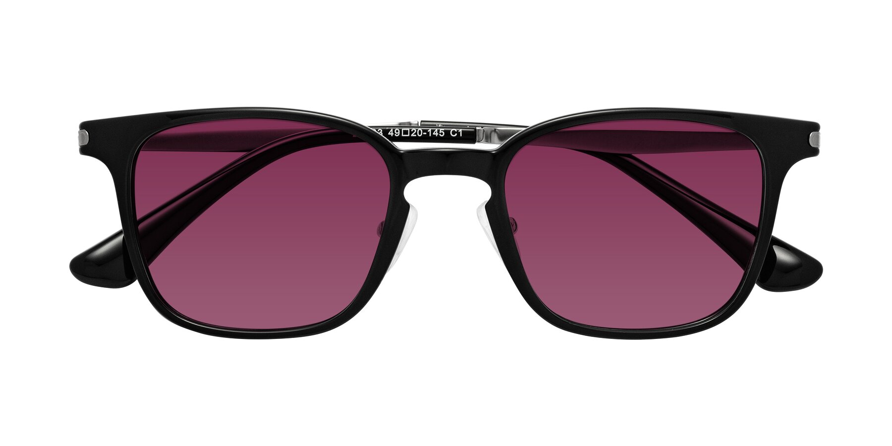 Folded Front of Tiwari in Black with Wine Tinted Lenses