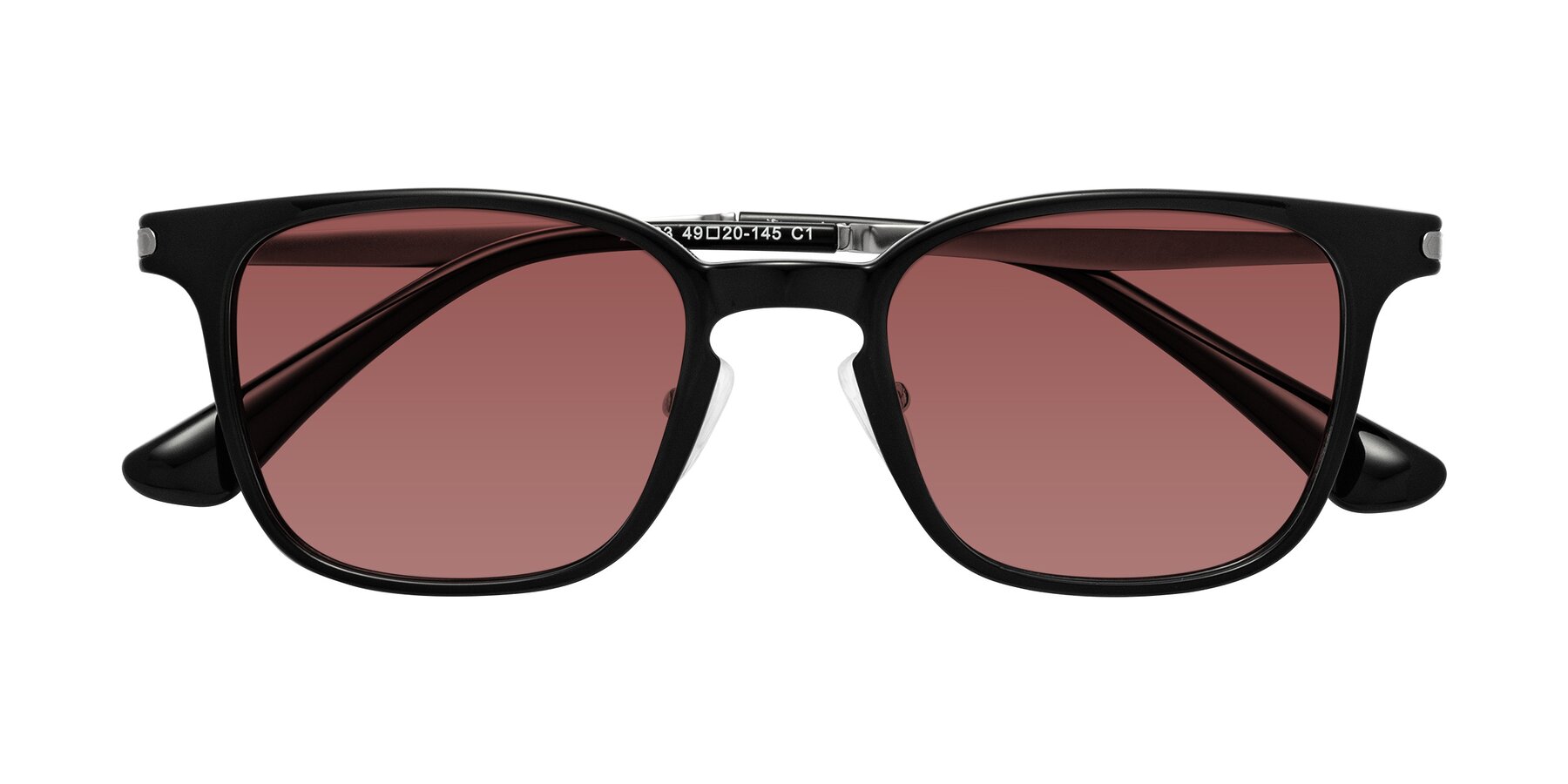 Folded Front of Tiwari in Black with Garnet Tinted Lenses