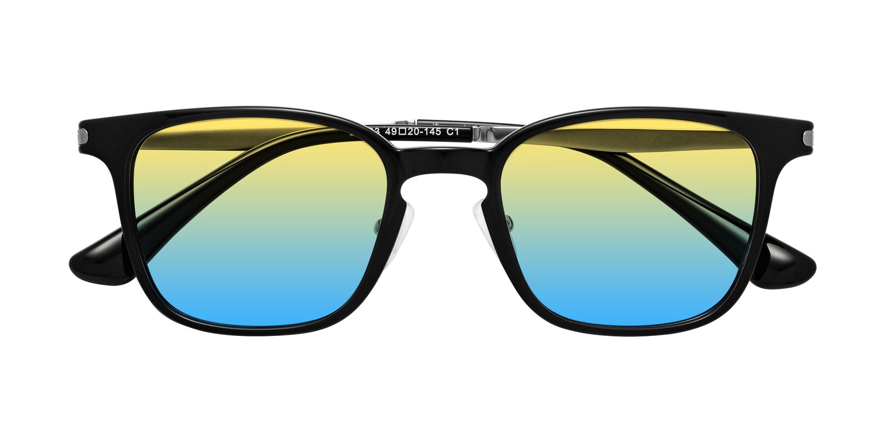 Folded Front of Tiwari in Black with Yellow / Blue Gradient Lenses
