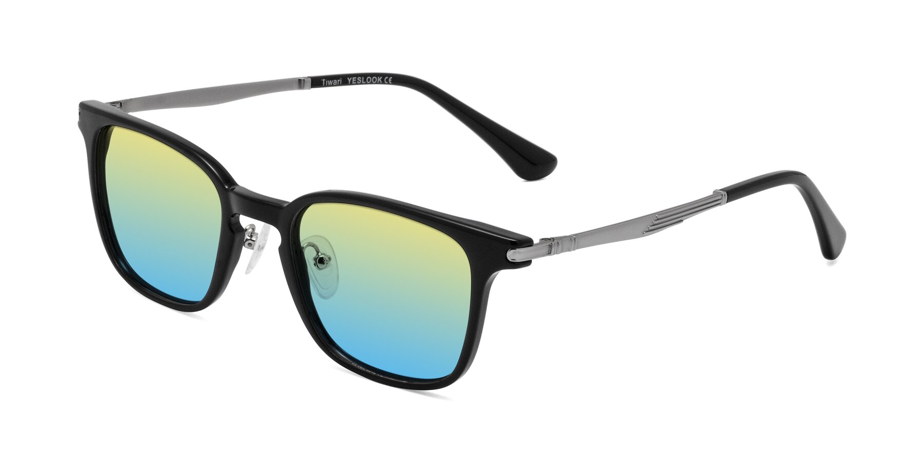 Angle of Tiwari in Black with Yellow / Blue Gradient Lenses