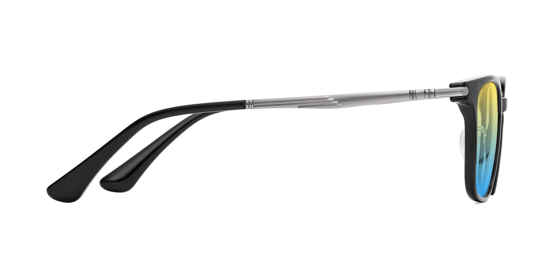 Side of Tiwari in Black with Yellow / Blue Gradient Lenses