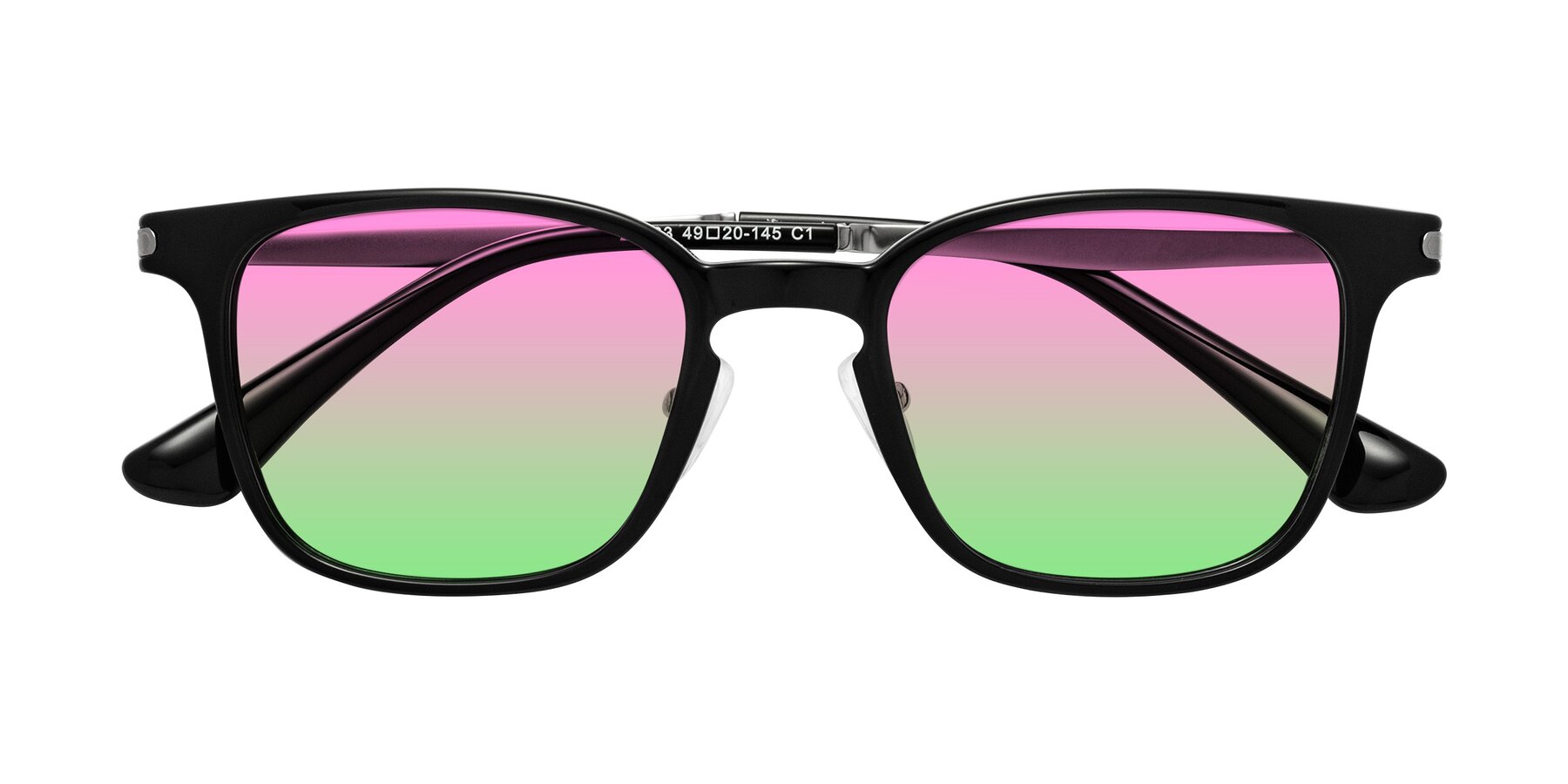 Folded Front of Tiwari in Black with Pink / Green Gradient Lenses