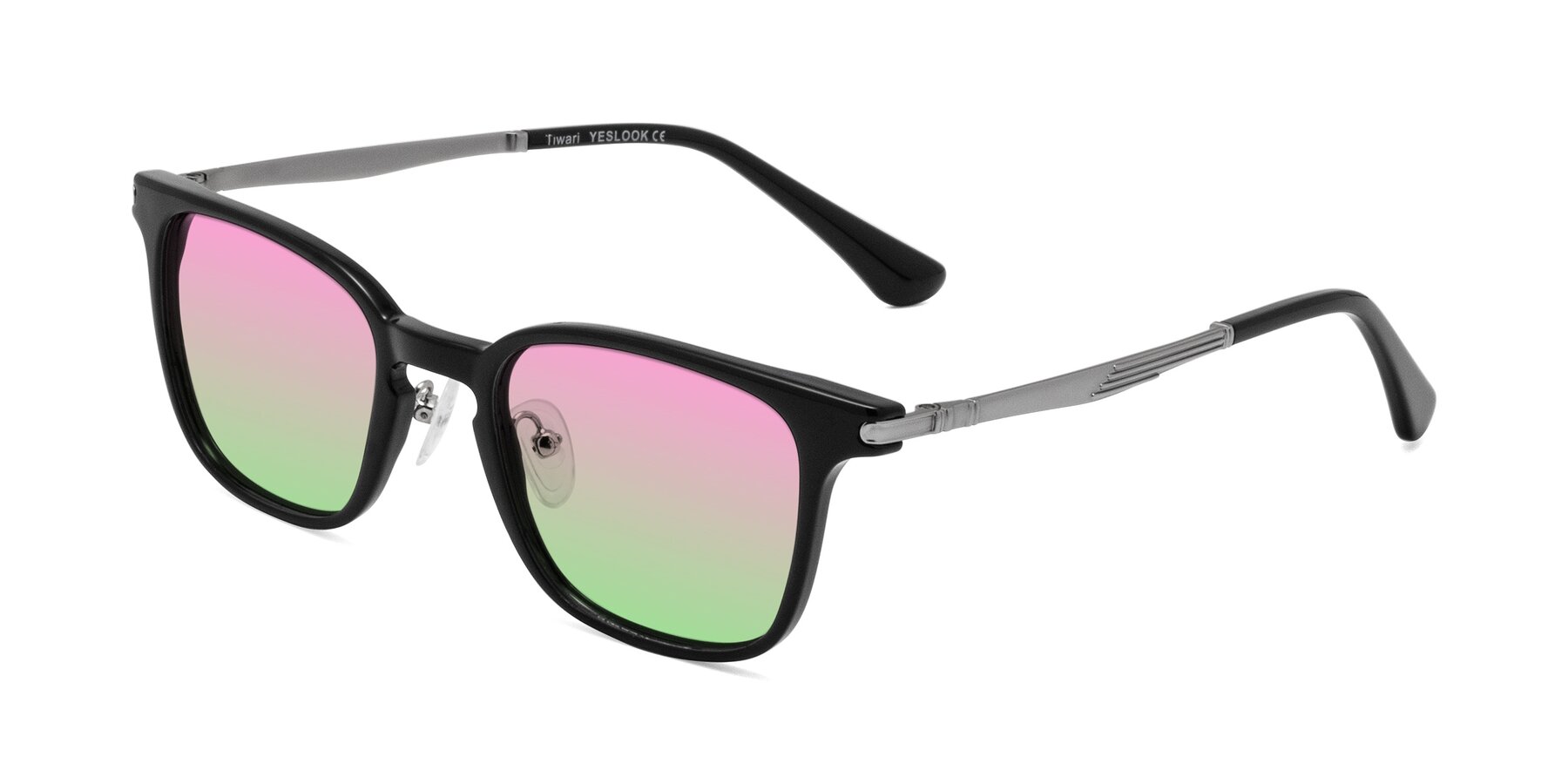 Angle of Tiwari in Black with Pink / Green Gradient Lenses