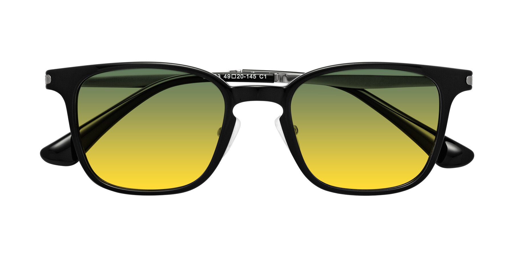 Folded Front of Tiwari in Black with Green / Yellow Gradient Lenses