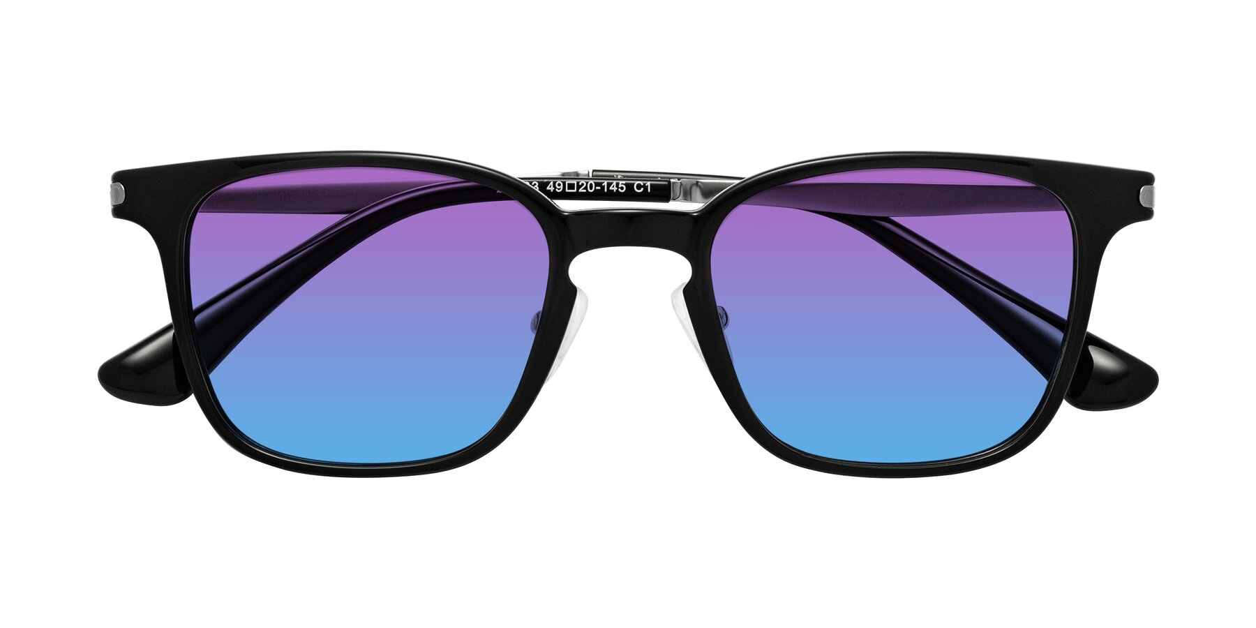 Folded Front of Tiwari in Black with Purple / Blue Gradient Lenses
