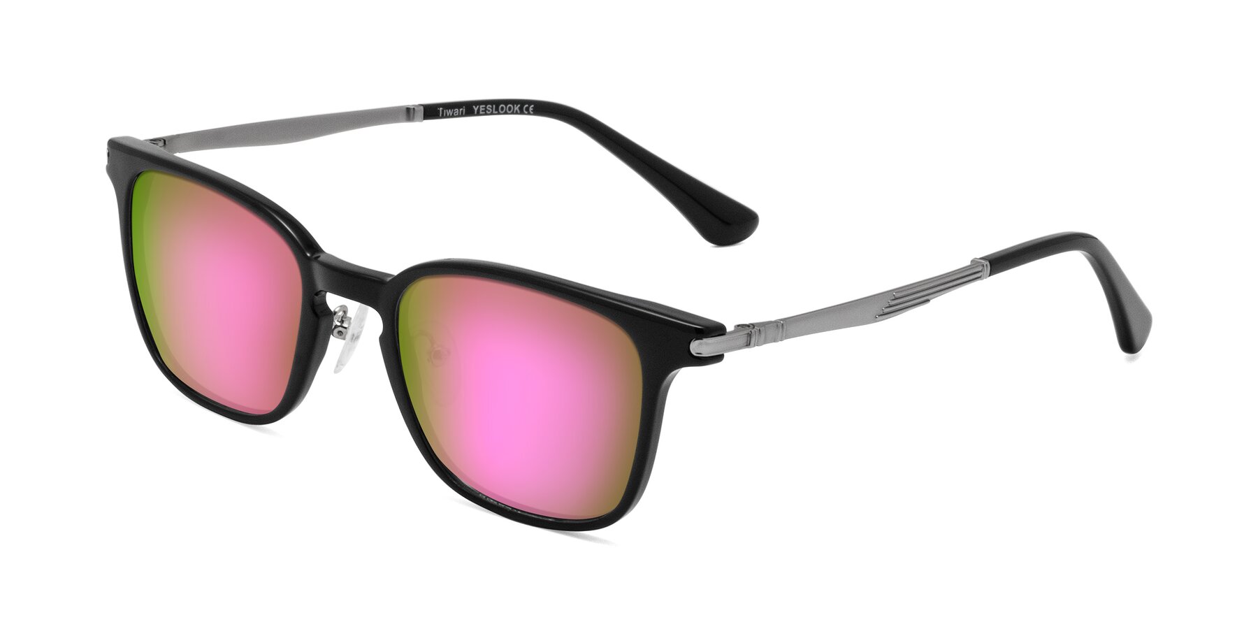 Angle of Tiwari in Black with Pink Mirrored Lenses