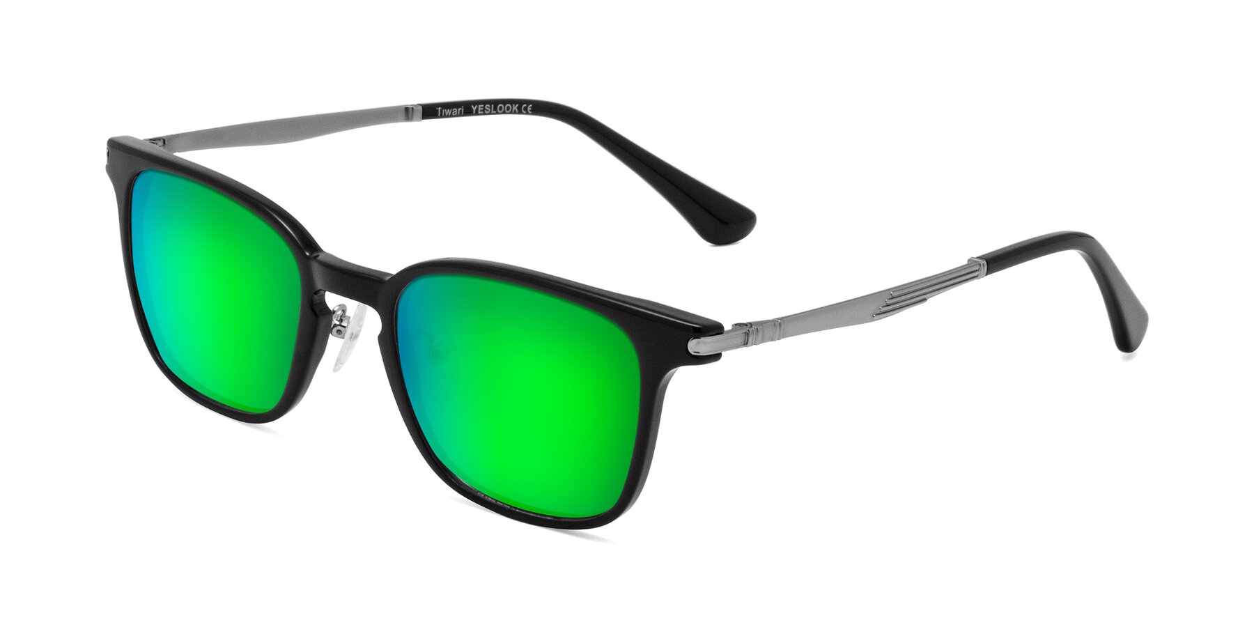 Angle of Tiwari in Black with Green Mirrored Lenses