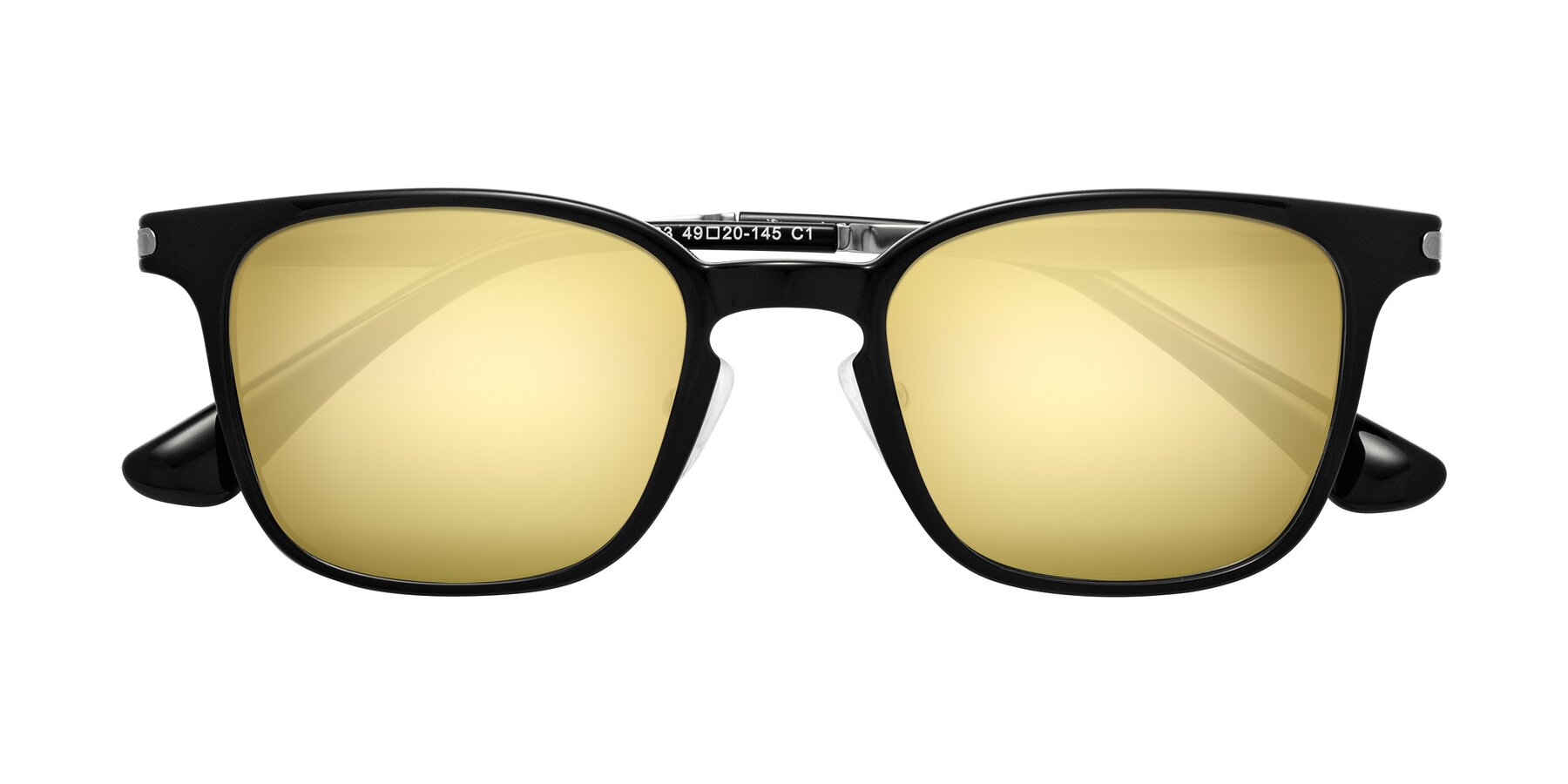 Folded Front of Tiwari in Black with Gold Mirrored Lenses