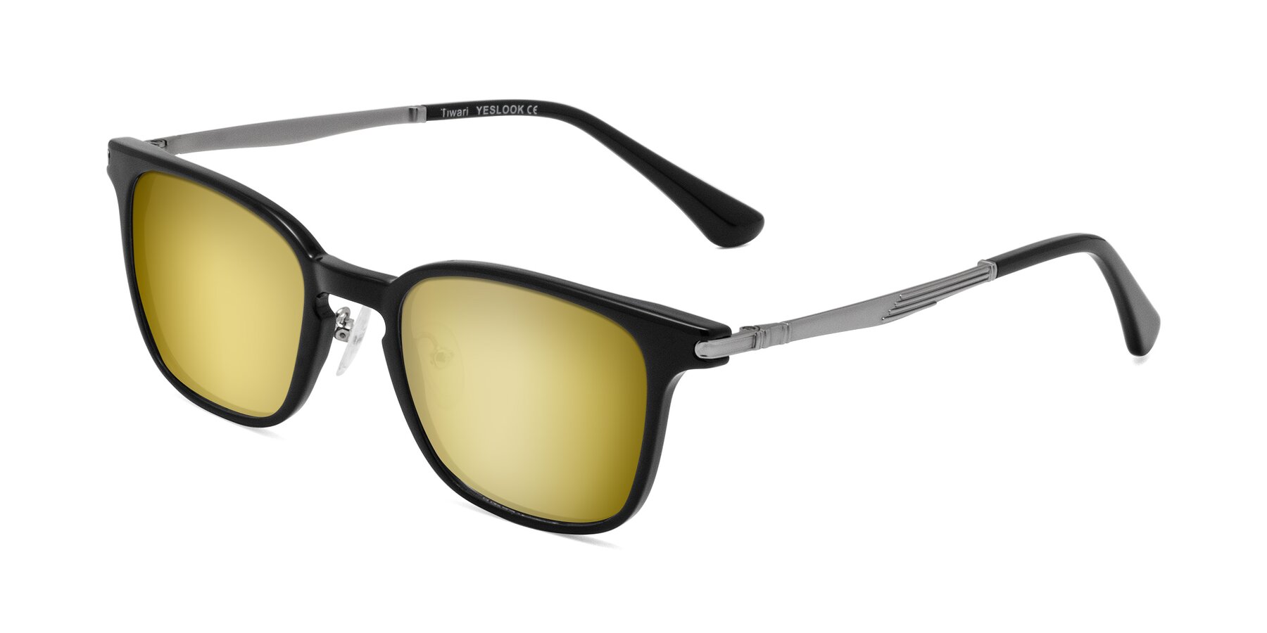 Angle of Tiwari in Black with Gold Mirrored Lenses
