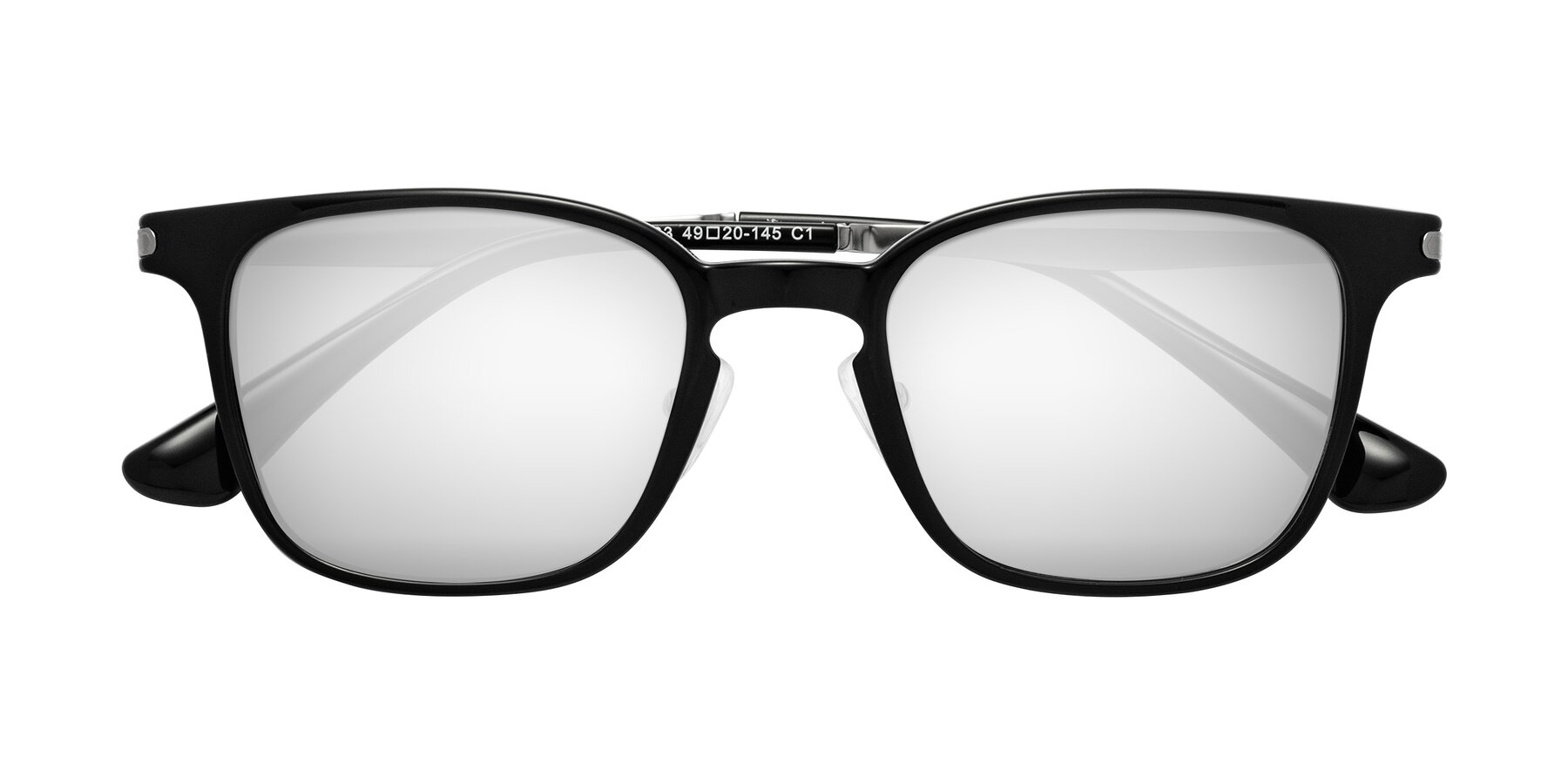 Folded Front of Tiwari in Black with Silver Mirrored Lenses