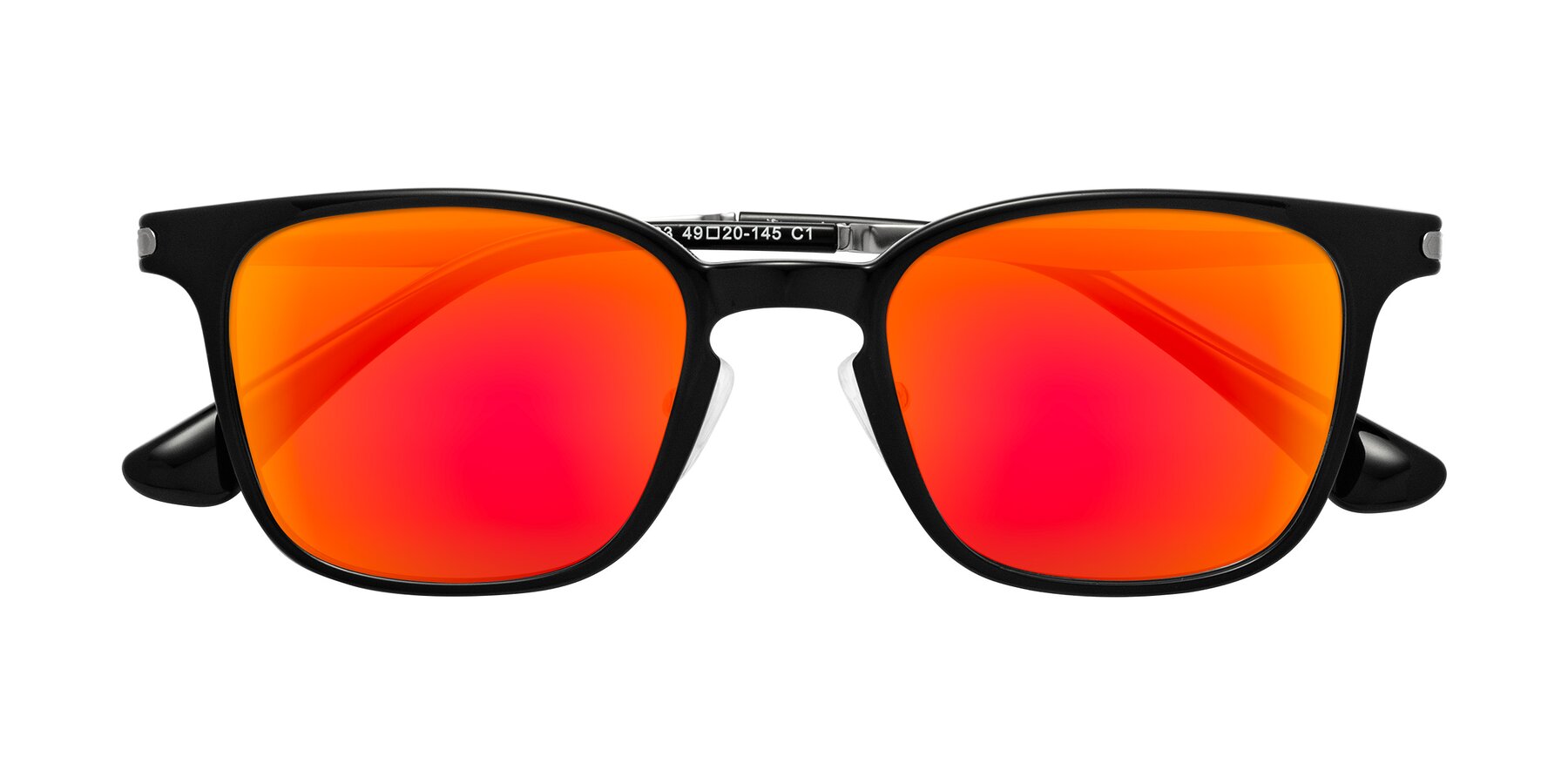 Folded Front of Tiwari in Black with Red Gold Mirrored Lenses