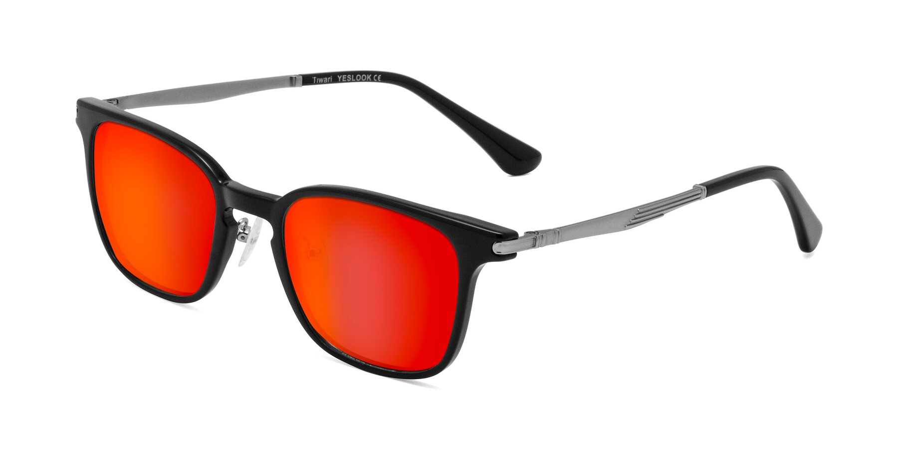 Angle of Tiwari in Black with Red Gold Mirrored Lenses