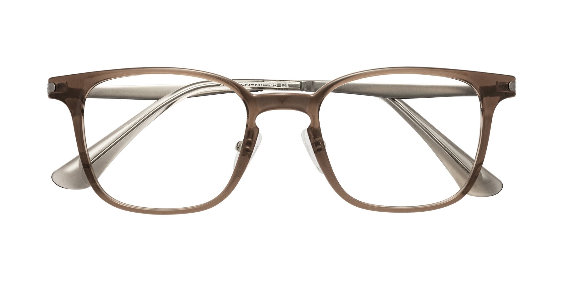 Folded Front of Tiwari in Brown with Clear Eyeglass Lenses