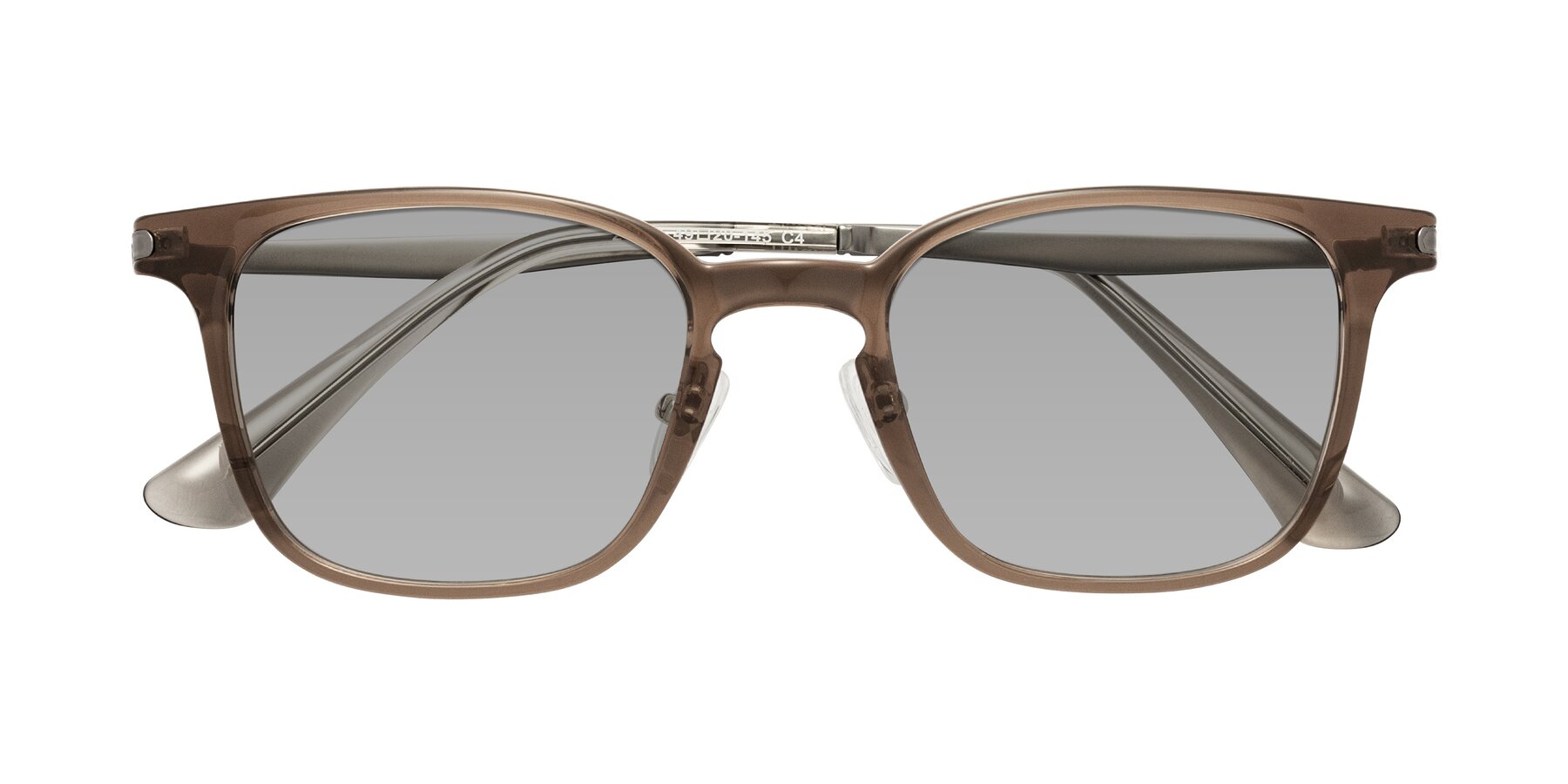 Folded Front of Tiwari in Brown with Light Gray Tinted Lenses