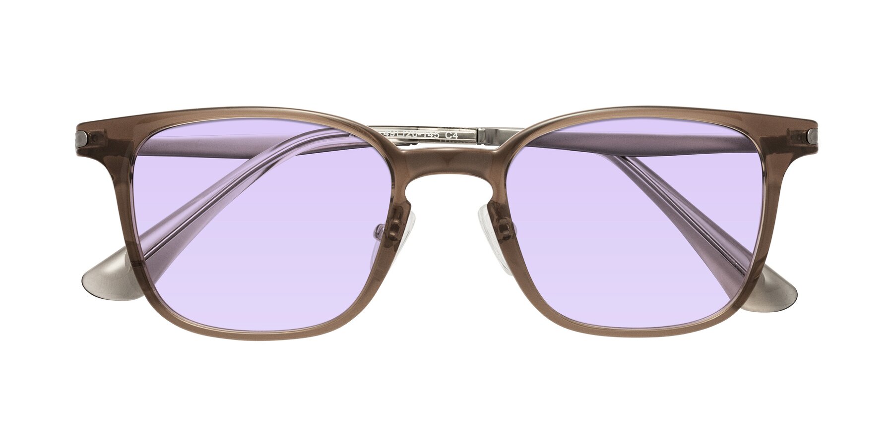 Folded Front of Tiwari in Brown with Light Purple Tinted Lenses