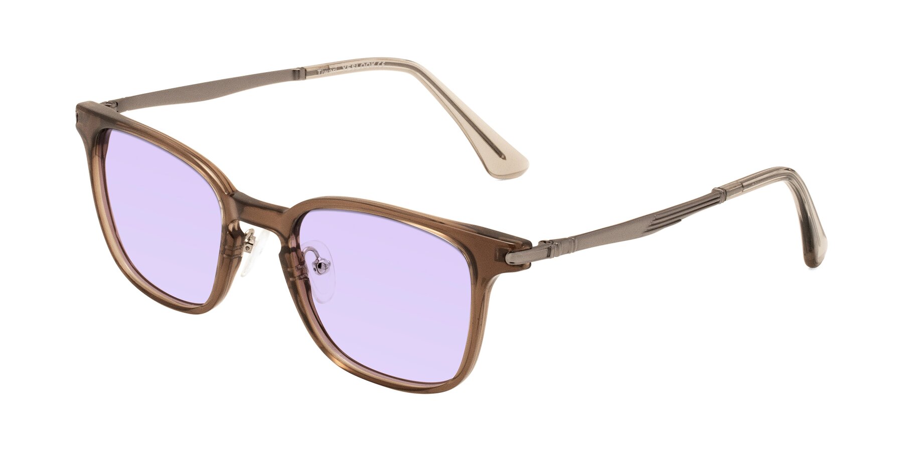 Angle of Tiwari in Brown with Light Purple Tinted Lenses