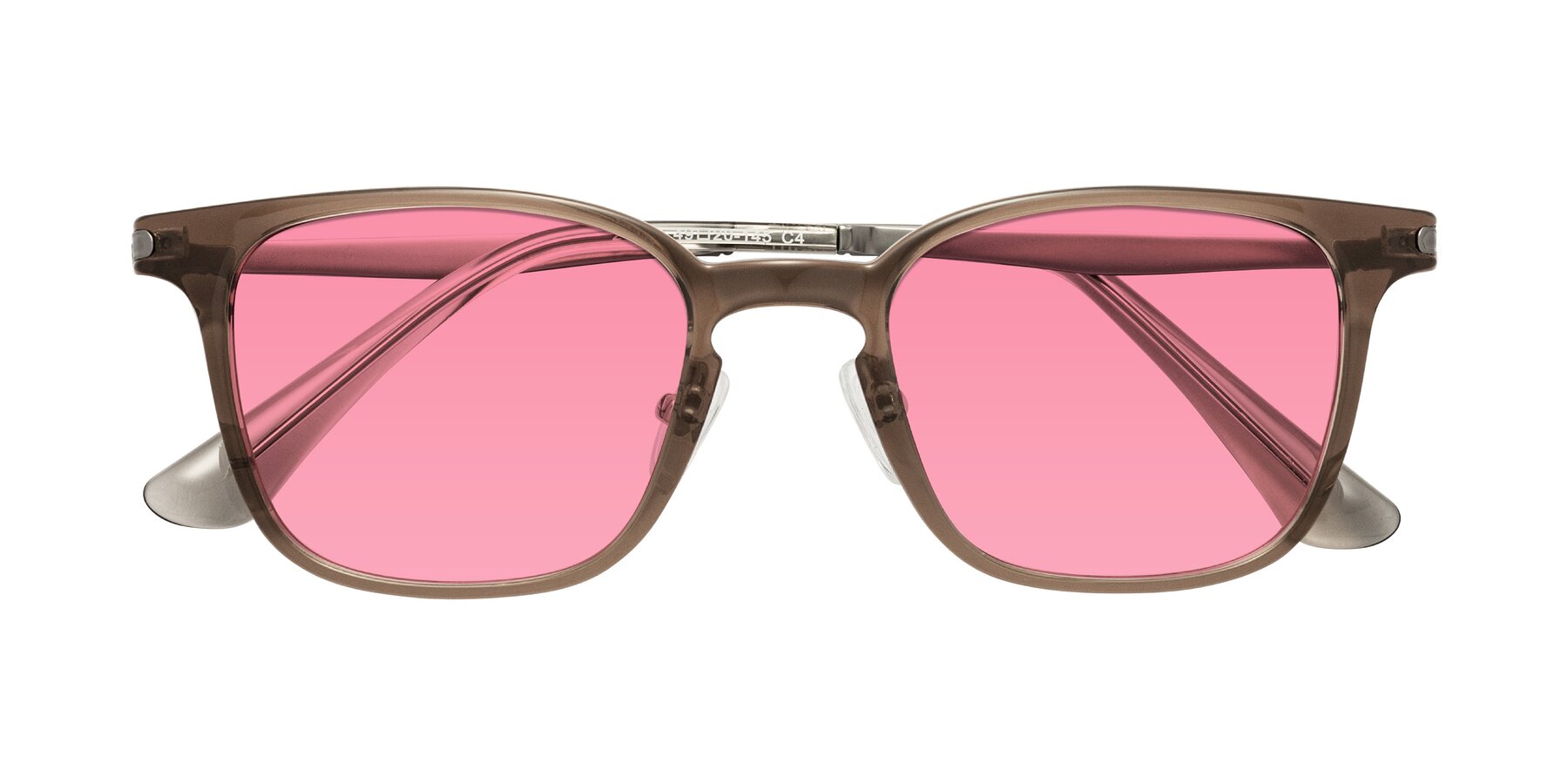 Folded Front of Tiwari in Brown with Pink Tinted Lenses