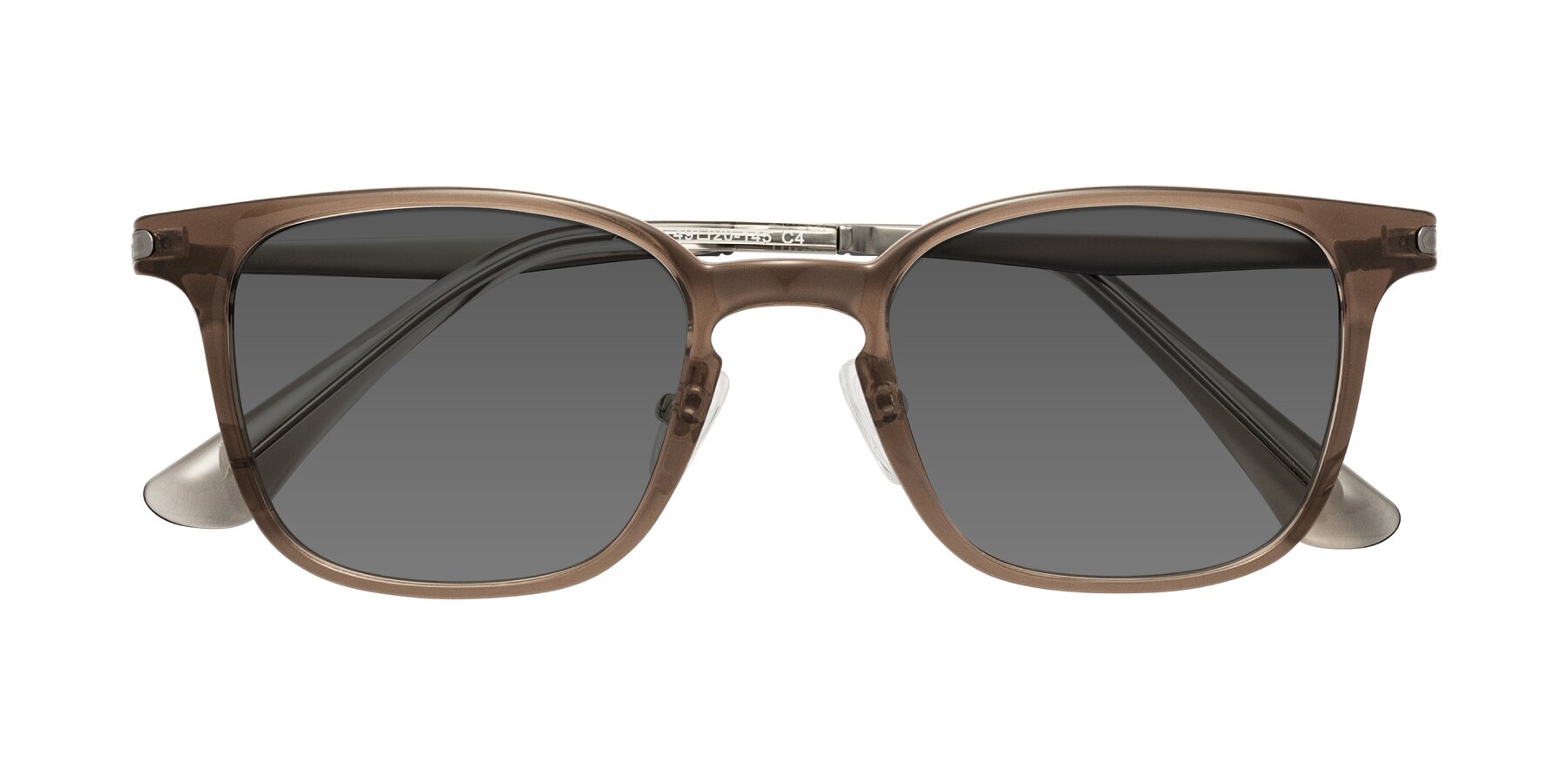 Folded Front of Tiwari in Brown with Medium Gray Tinted Lenses