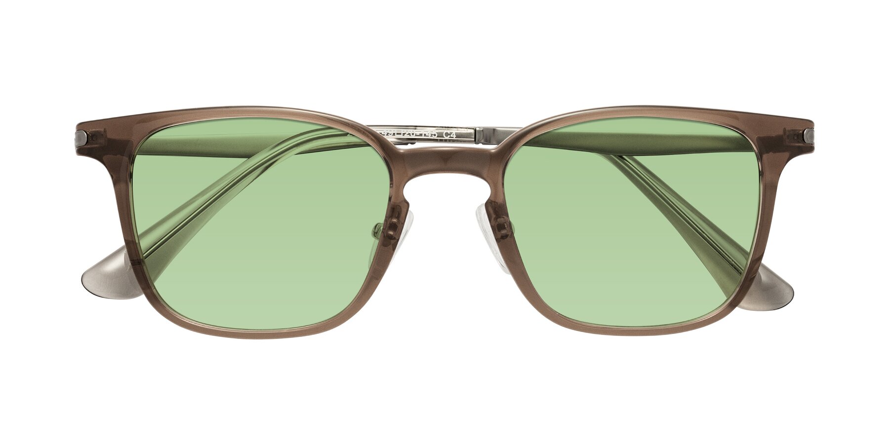 Folded Front of Tiwari in Brown with Medium Green Tinted Lenses