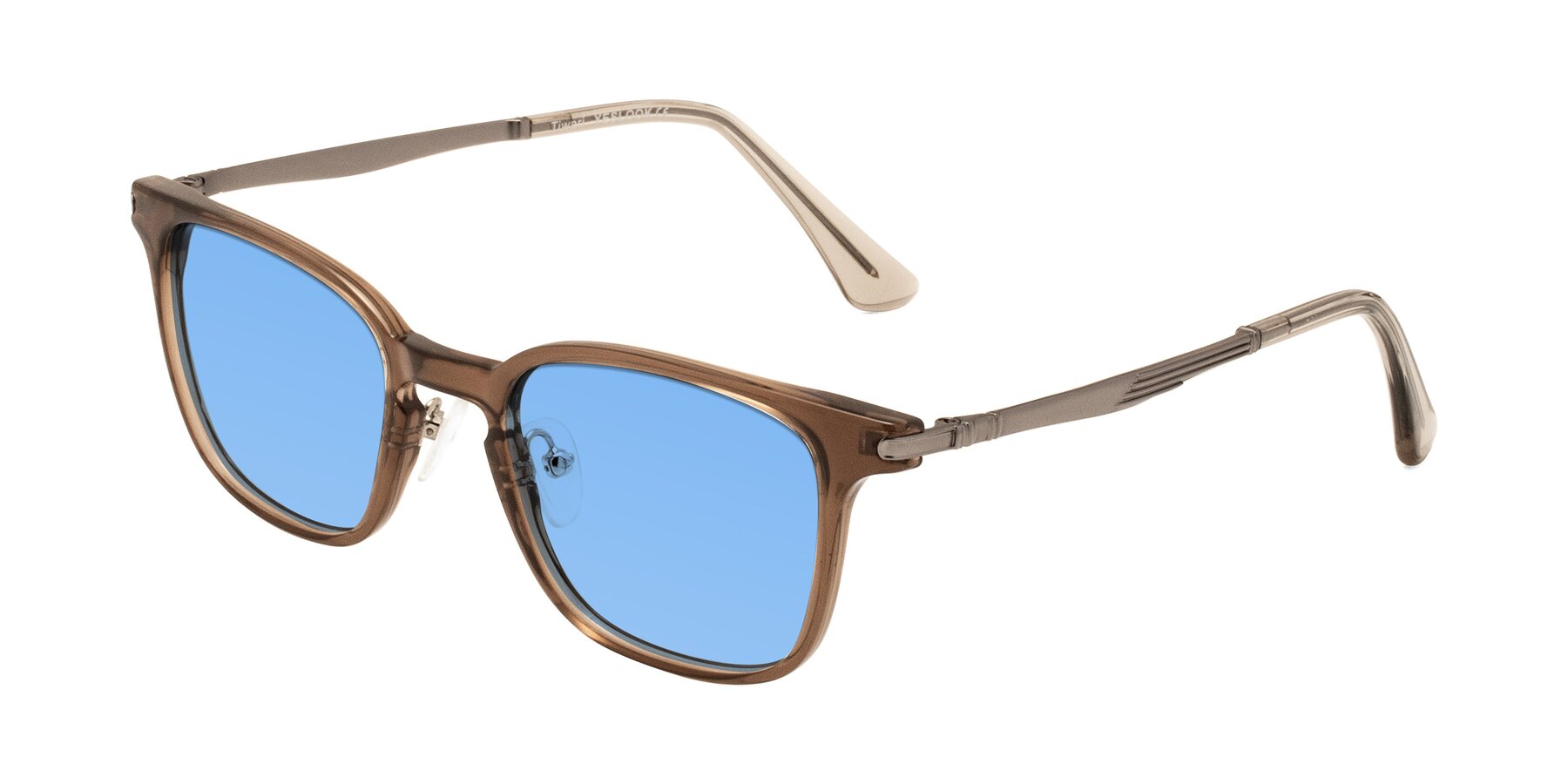 Angle of Tiwari in Brown with Medium Blue Tinted Lenses