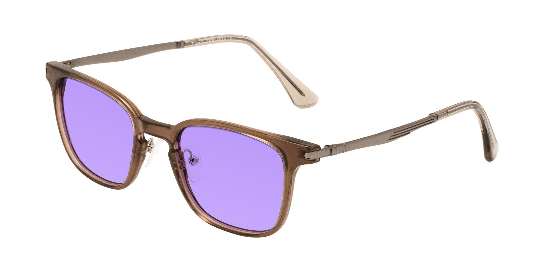 Angle of Tiwari in Brown with Medium Purple Tinted Lenses