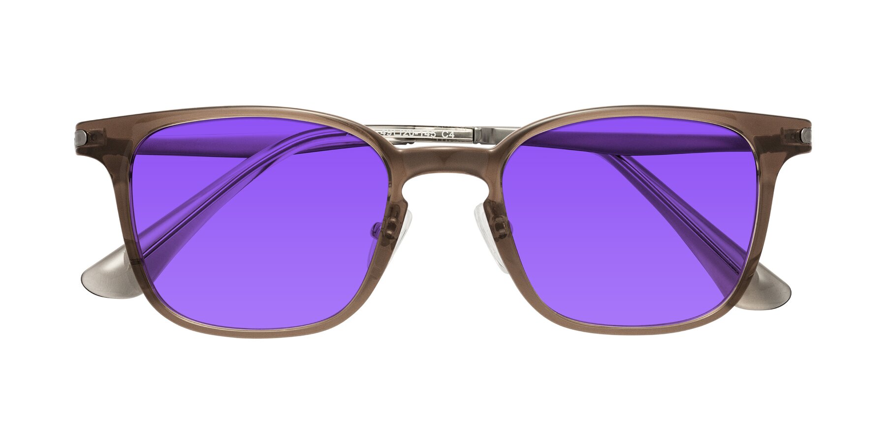 Folded Front of Tiwari in Brown with Purple Tinted Lenses