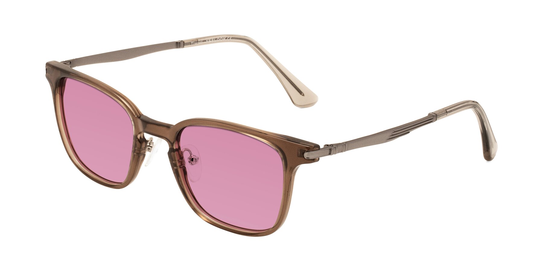 Angle of Tiwari in Brown with Medium Wine Tinted Lenses