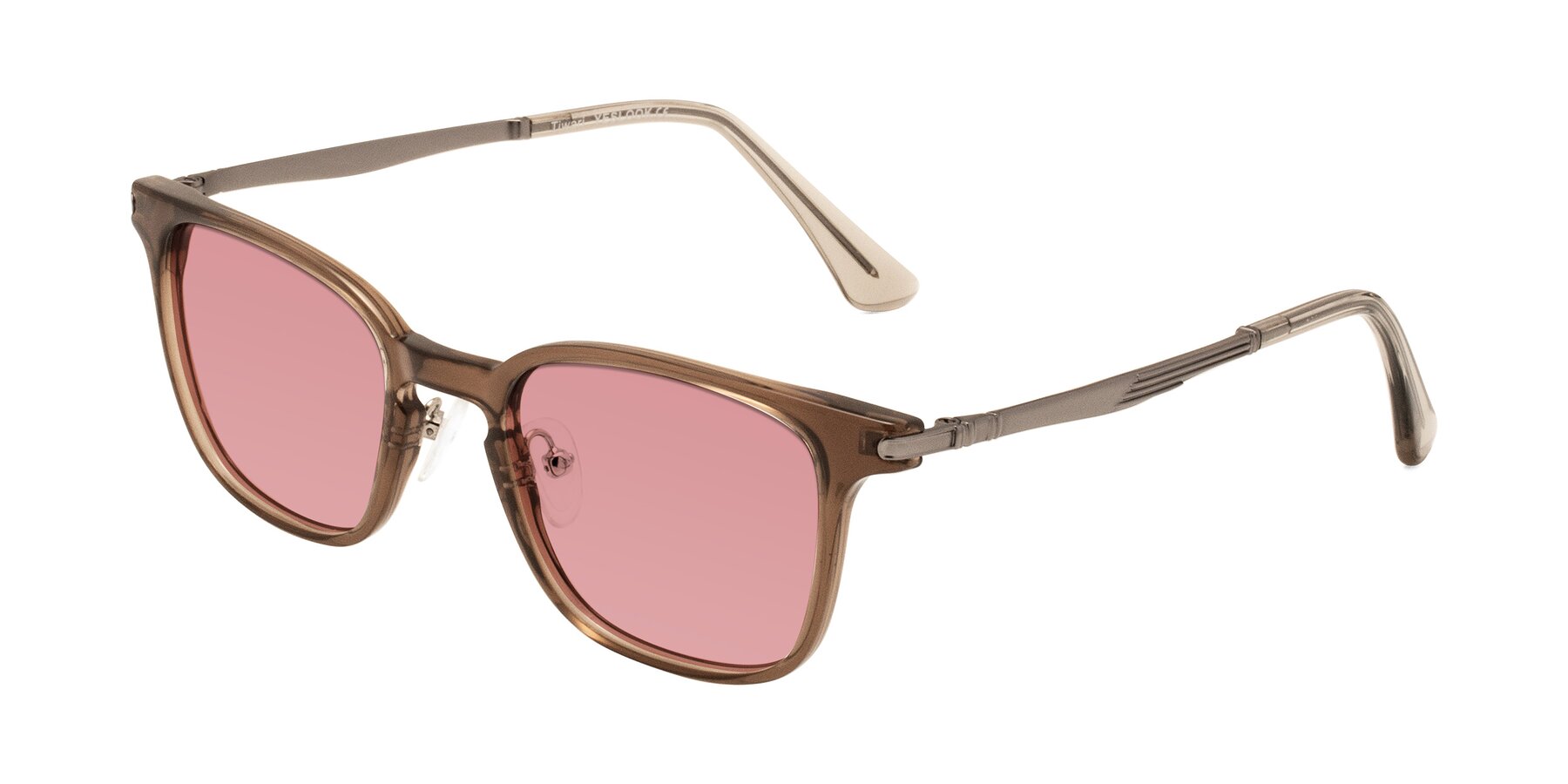 Angle of Tiwari in Brown with Medium Garnet Tinted Lenses