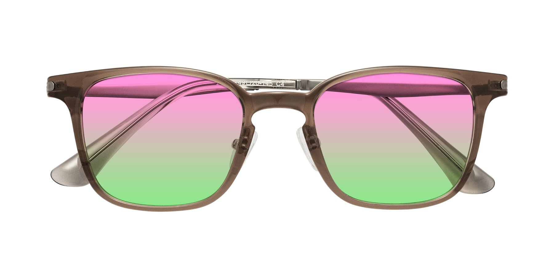 Folded Front of Tiwari in Brown with Pink / Green Gradient Lenses